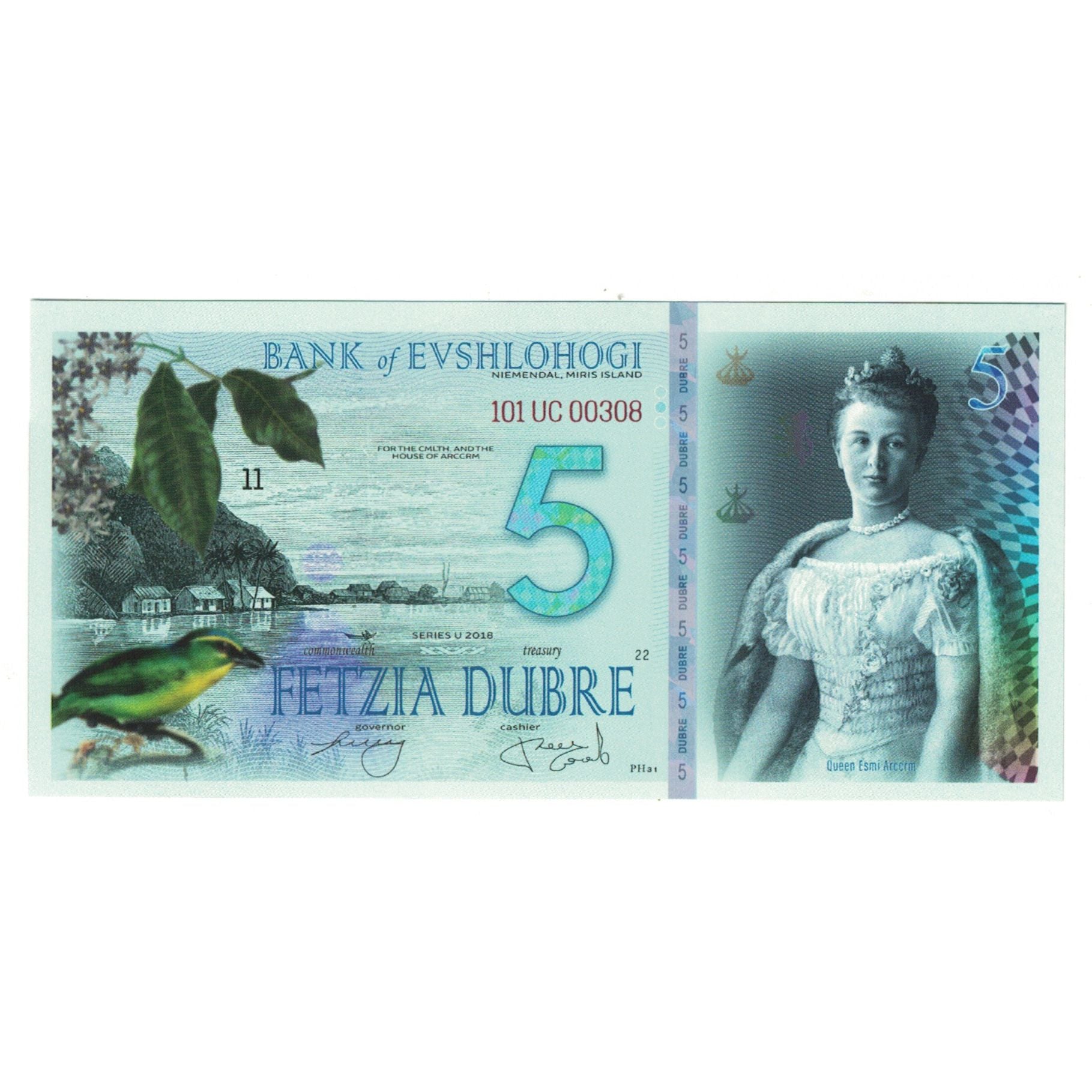 Geldschein, Serbien, Tourist Banknote, 2018, 5 DUBRE BANK OF EVSHLOHOGI, UNZ