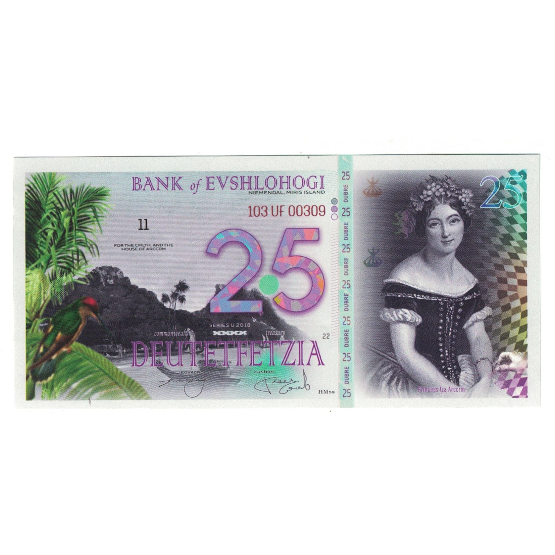Nota, Sérvia, Tourist Banknote, 2018, 25 DUBRE BANK OF EVSHLOHOGI, UNC(65-70)