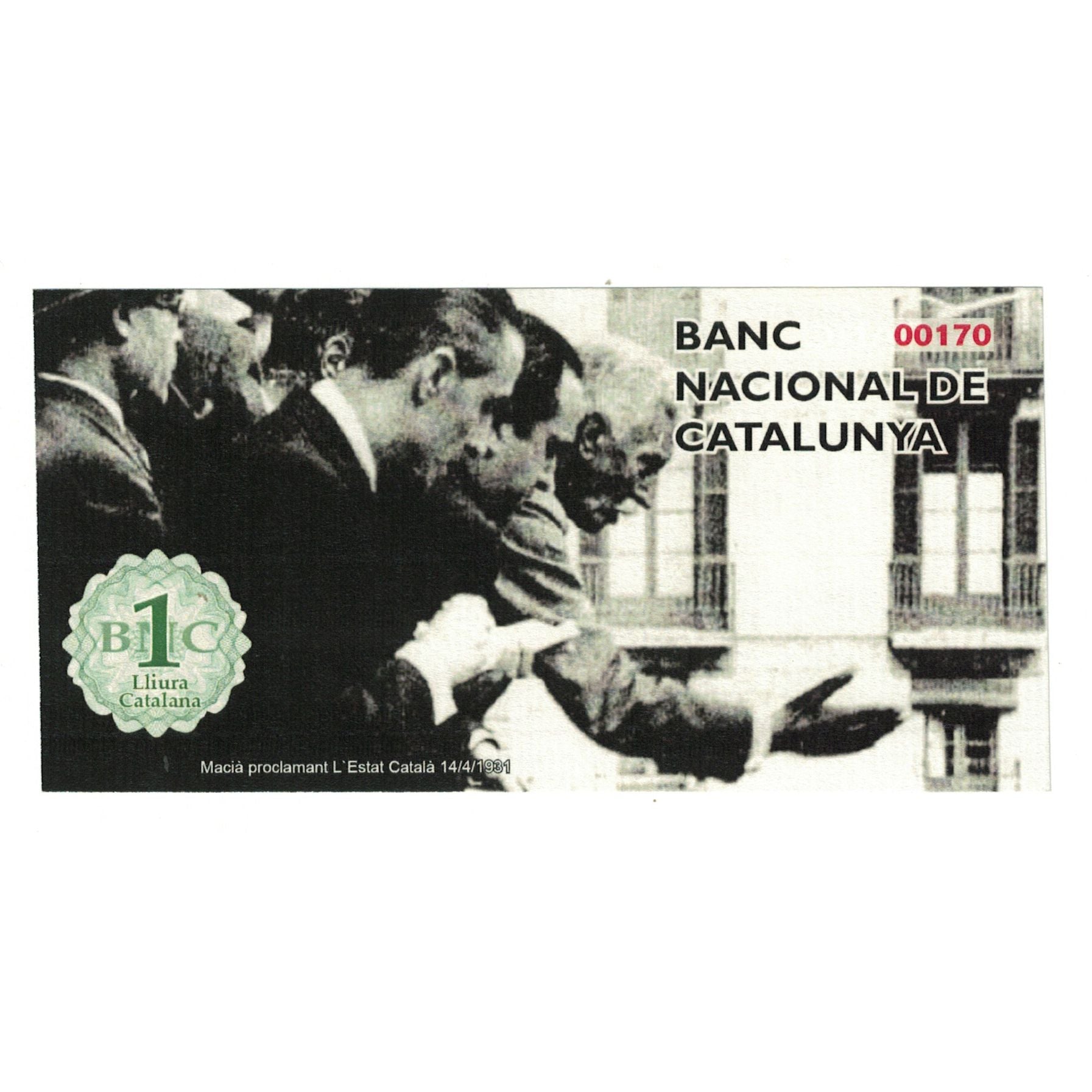 Nota, Espanha, Tourist Banknote, 2019, 1 LLIURA BANC CATALUNYA, UNC(65-70)