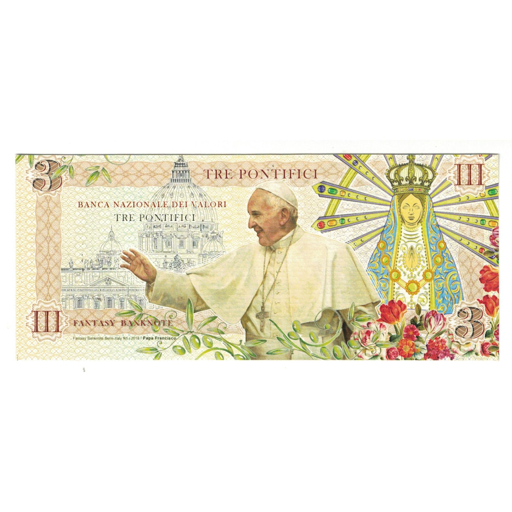 Billete, Tourist Banknote, 2018, Italia, BANCA NATIONAL DEI VALORI 3 PONTIFICI