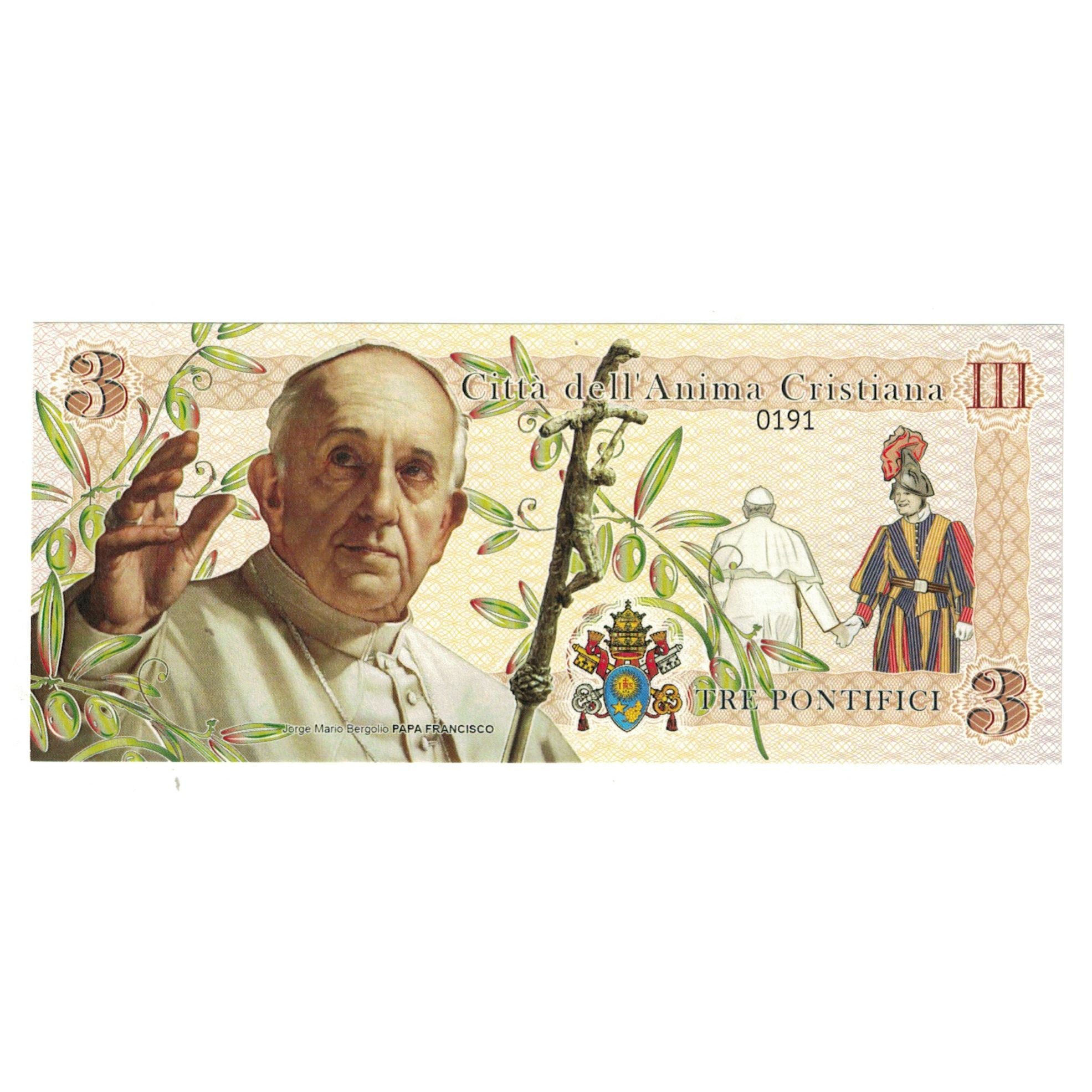 Billete, Tourist Banknote, 2018, Italia, BANCA NATIONAL DEI VALORI 3 PONTIFICI