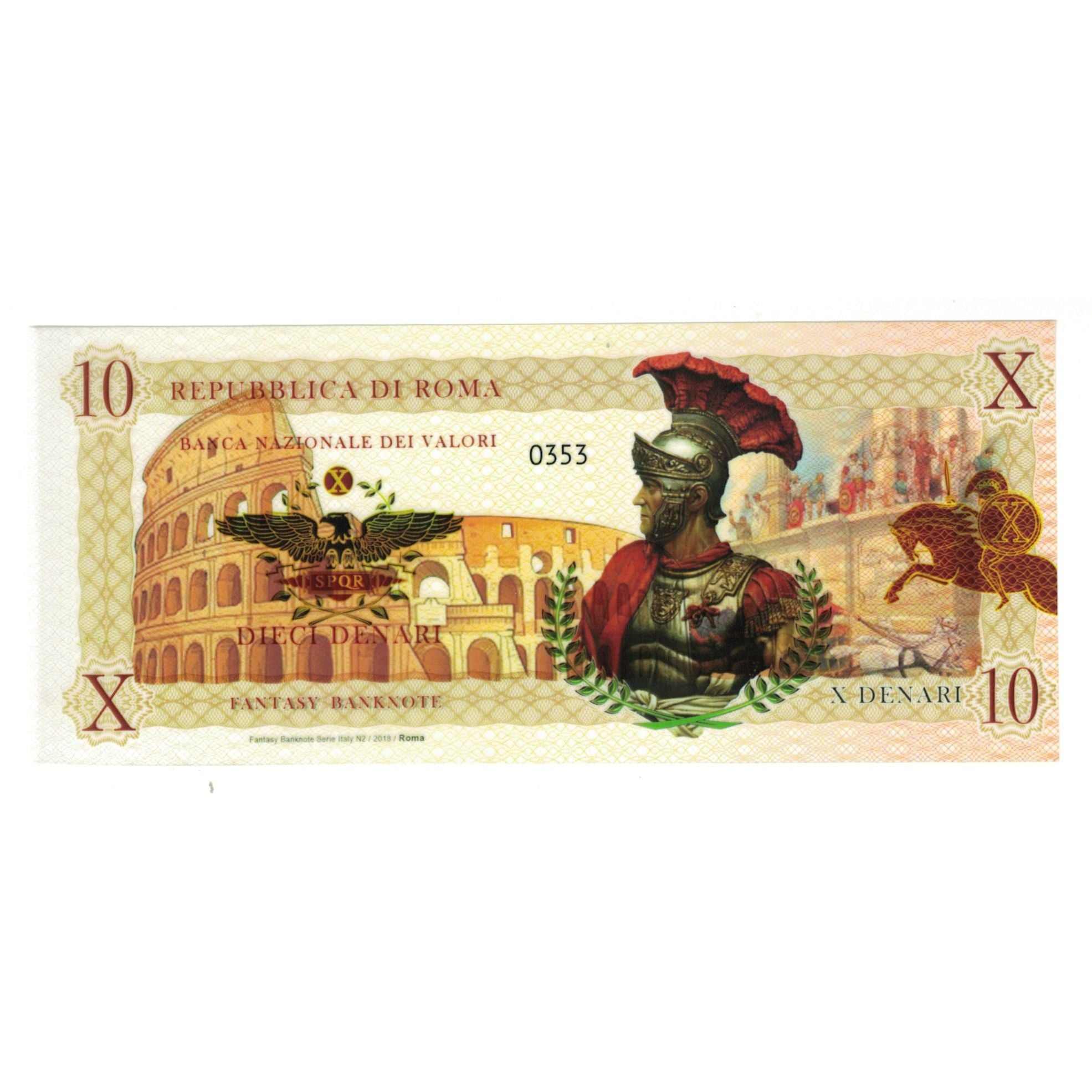 Geldschein, Italien, Tourist Banknote, 2018, REPUBBLICA DI ROMA 10 DENARI, UNZ