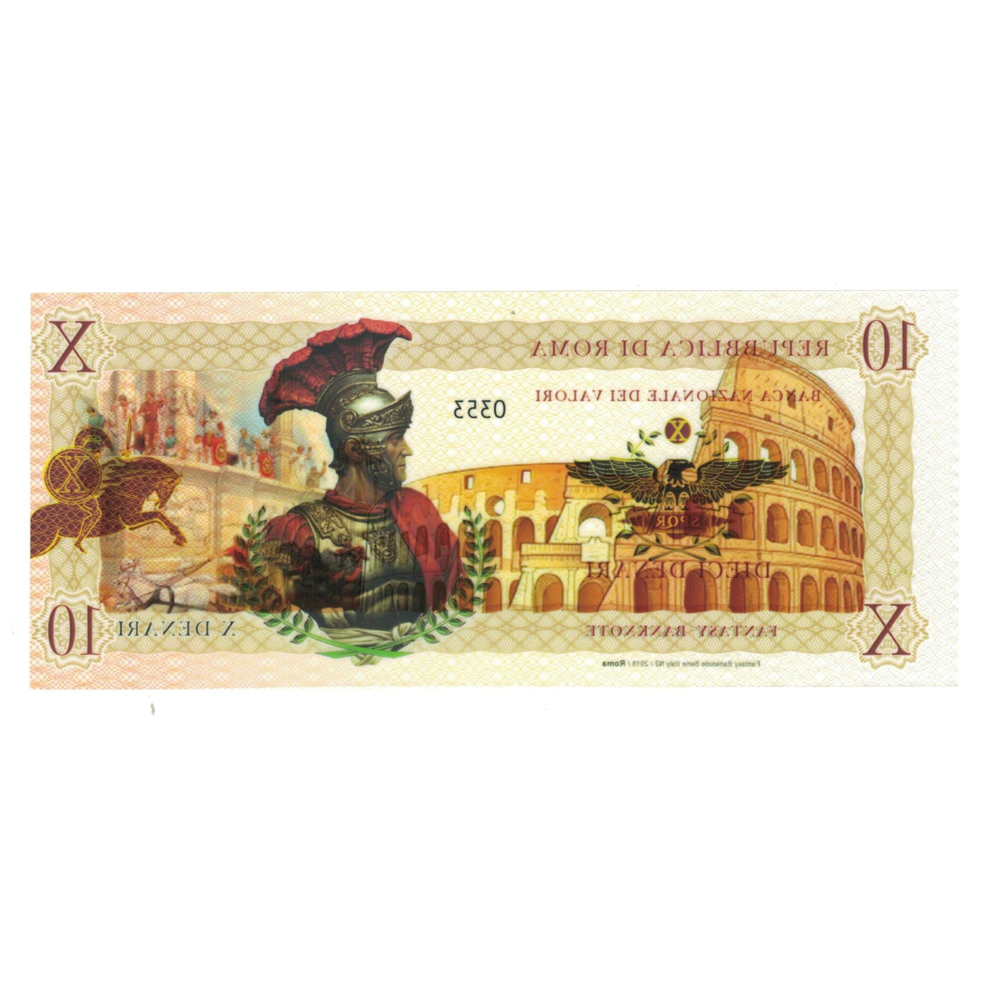 Geldschein, Italien, Tourist Banknote, 2018, REPUBBLICA DI ROMA 10 DENARI, UNZ