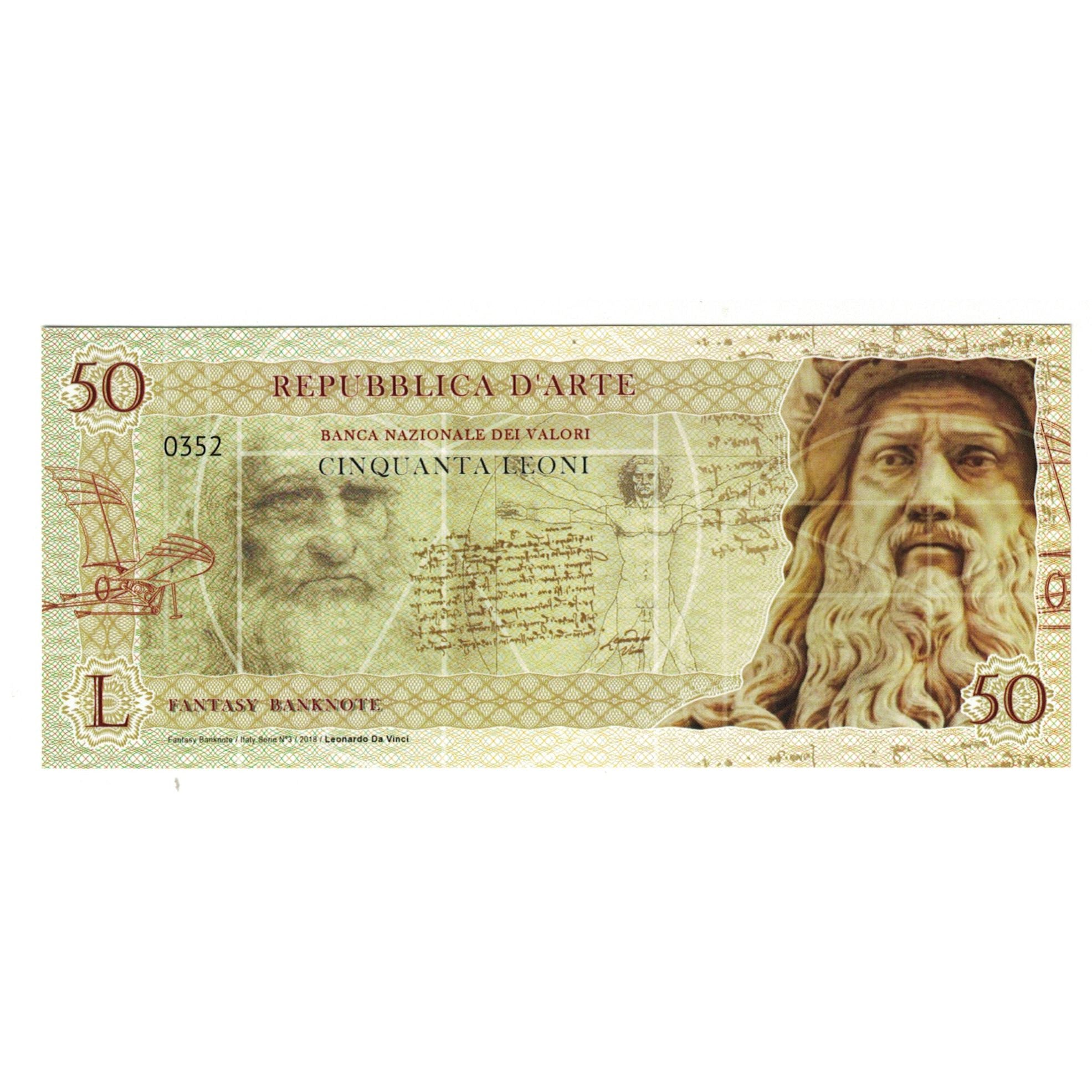 Banconote, Italia, Tourist Banknote, 2018, REPUBBLICA D'ARTE 50 LEONI, FDS
