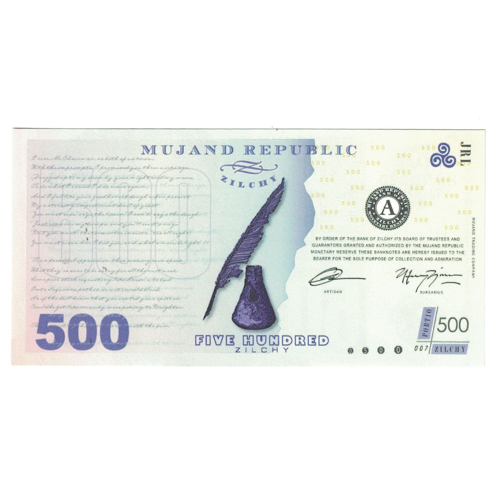 Billete, 2013, Comprobantes privados / no oficiales, FANTASY BANKNOTE 500 ZILCHY