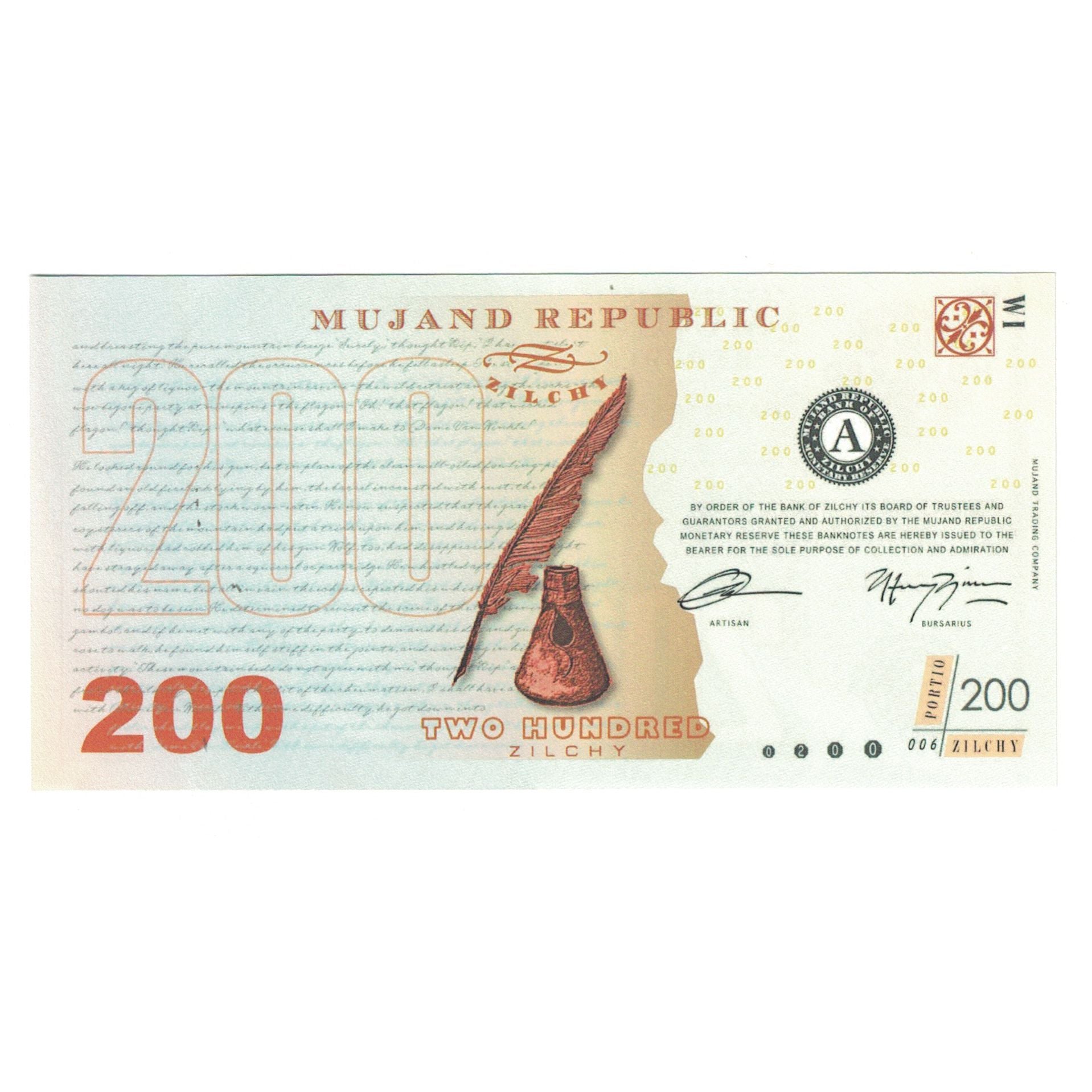 Billet, Épreuves privées / non officielles, 2013, FANTASY BANKNOTE 200 ZILCHY