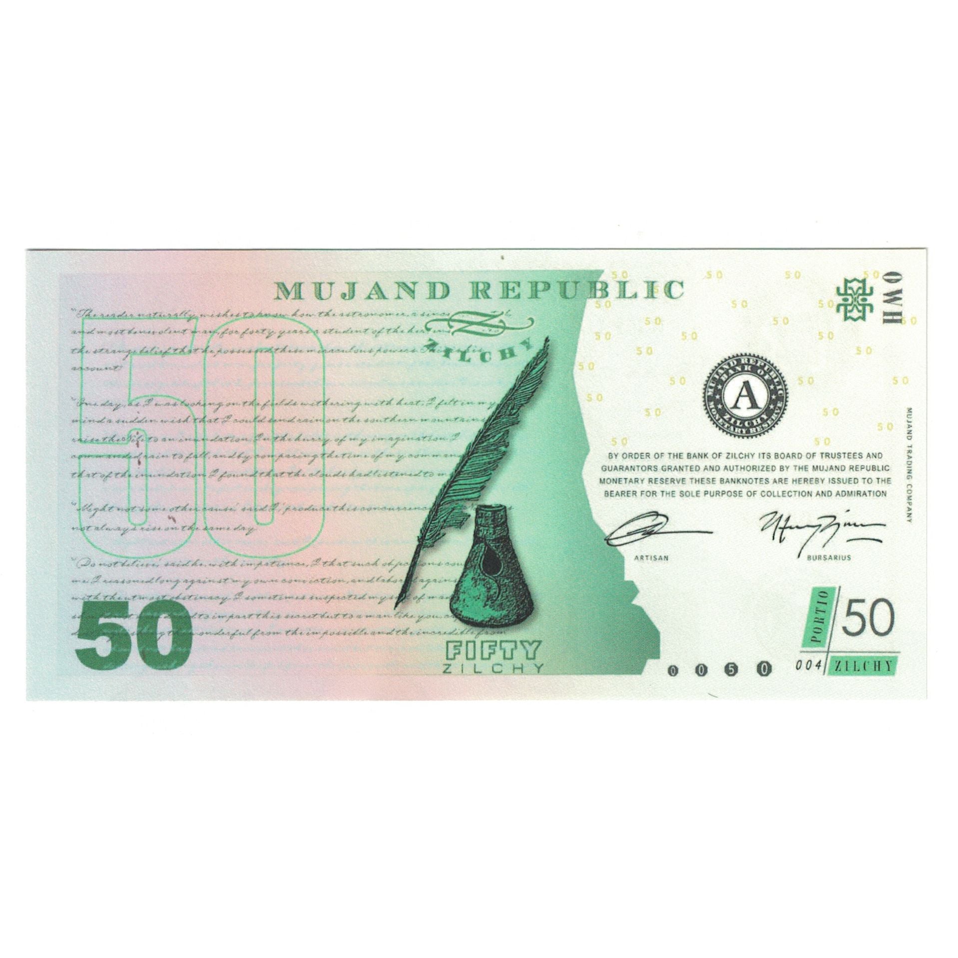 Nota, Provas privadas / não oficial, 2013, FANTASY BANKNOTE 50 ZILCHY MUJAND