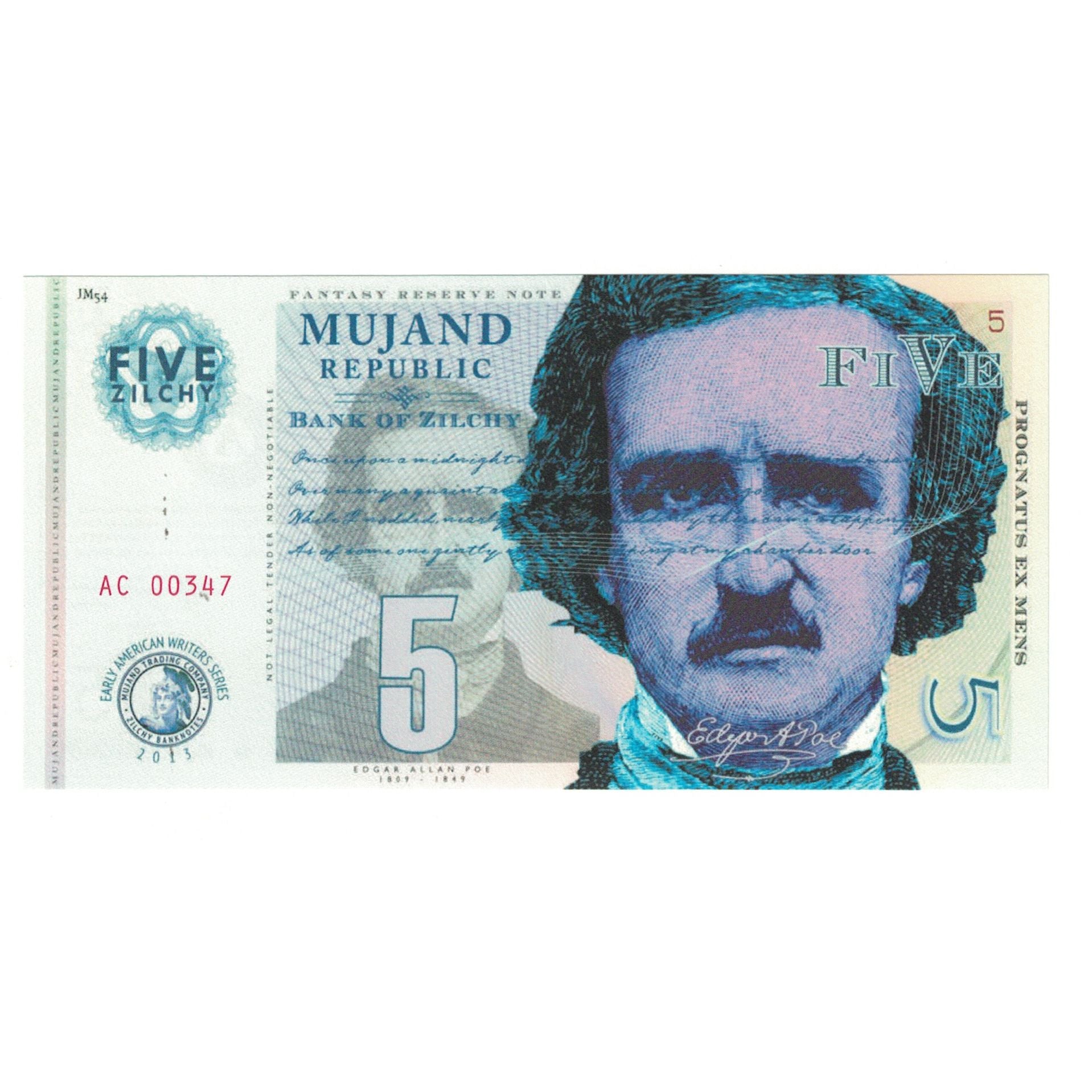 Biljet, Privé-bewijzen / niet-officieel, 2013, FANTASY BANKNOTE 5 ZILCHY MUJAND