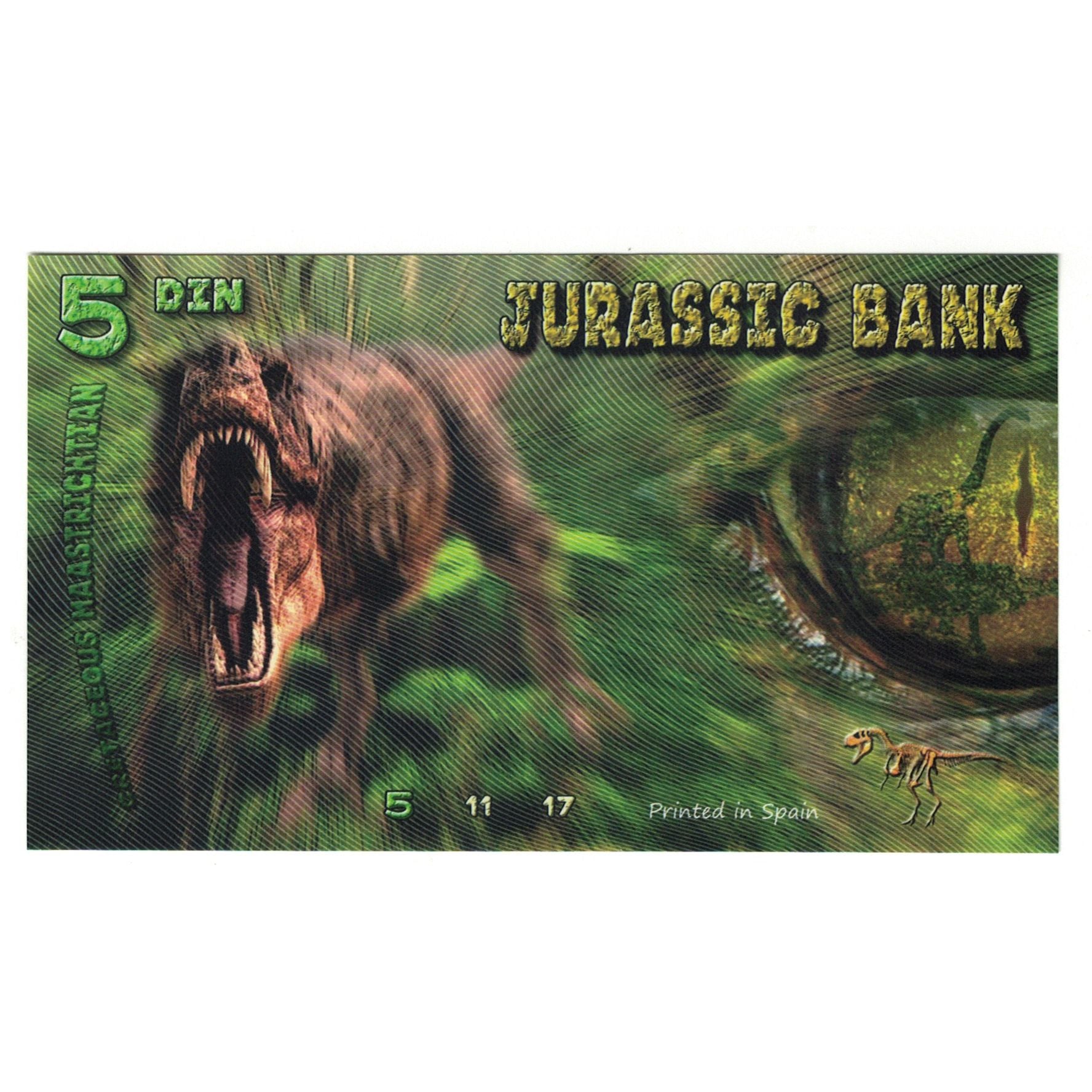 Banknote, Spain, Tourist Banknote, 2015, JURASSIC BANK 5 DIN, UNC(65-70)