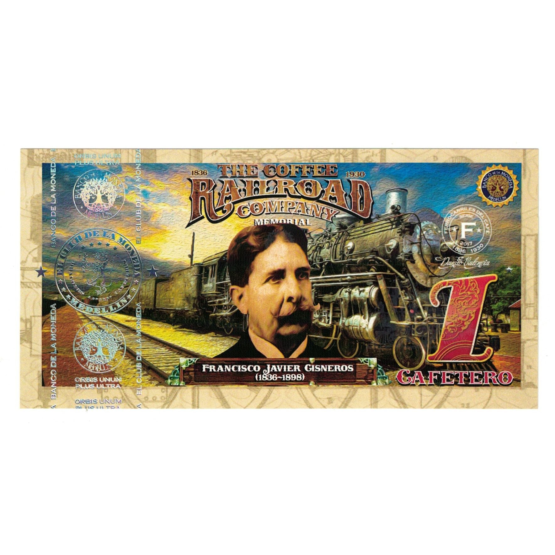Biljet, Colombia, Tourist Banknote, 1 CAFETEROS THE COFFE RAILROAD COMPANY