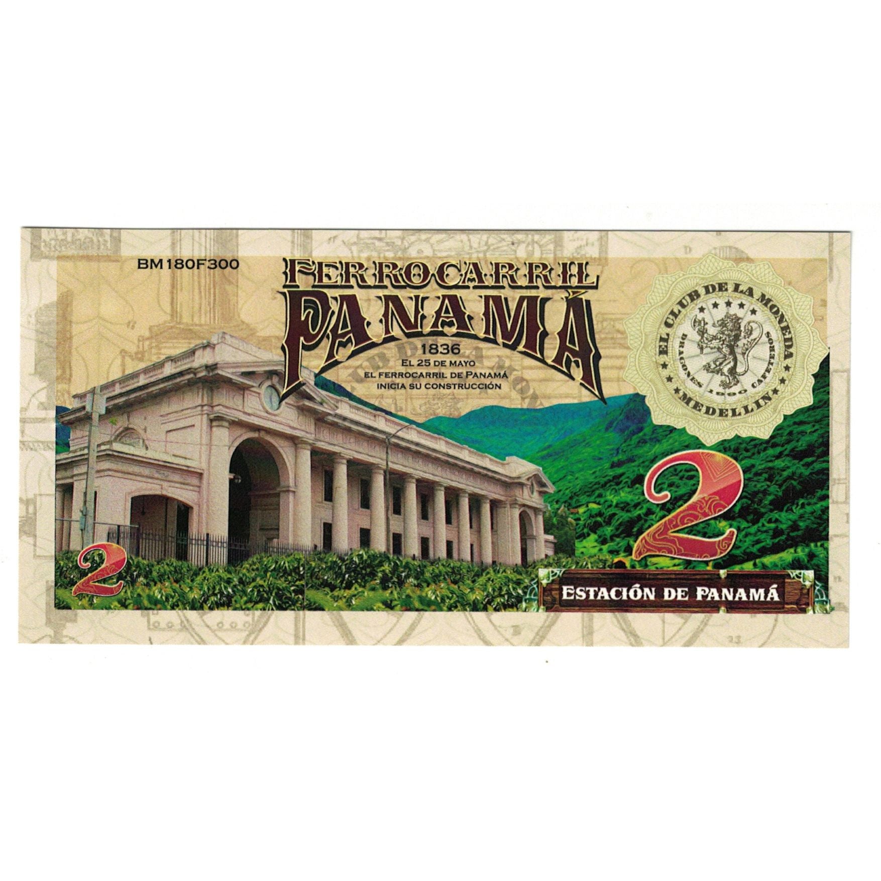 Banknote, Colombia, Tourist Banknote, 2 CAFETEROS THE COFFE RAILROAD COMPANY