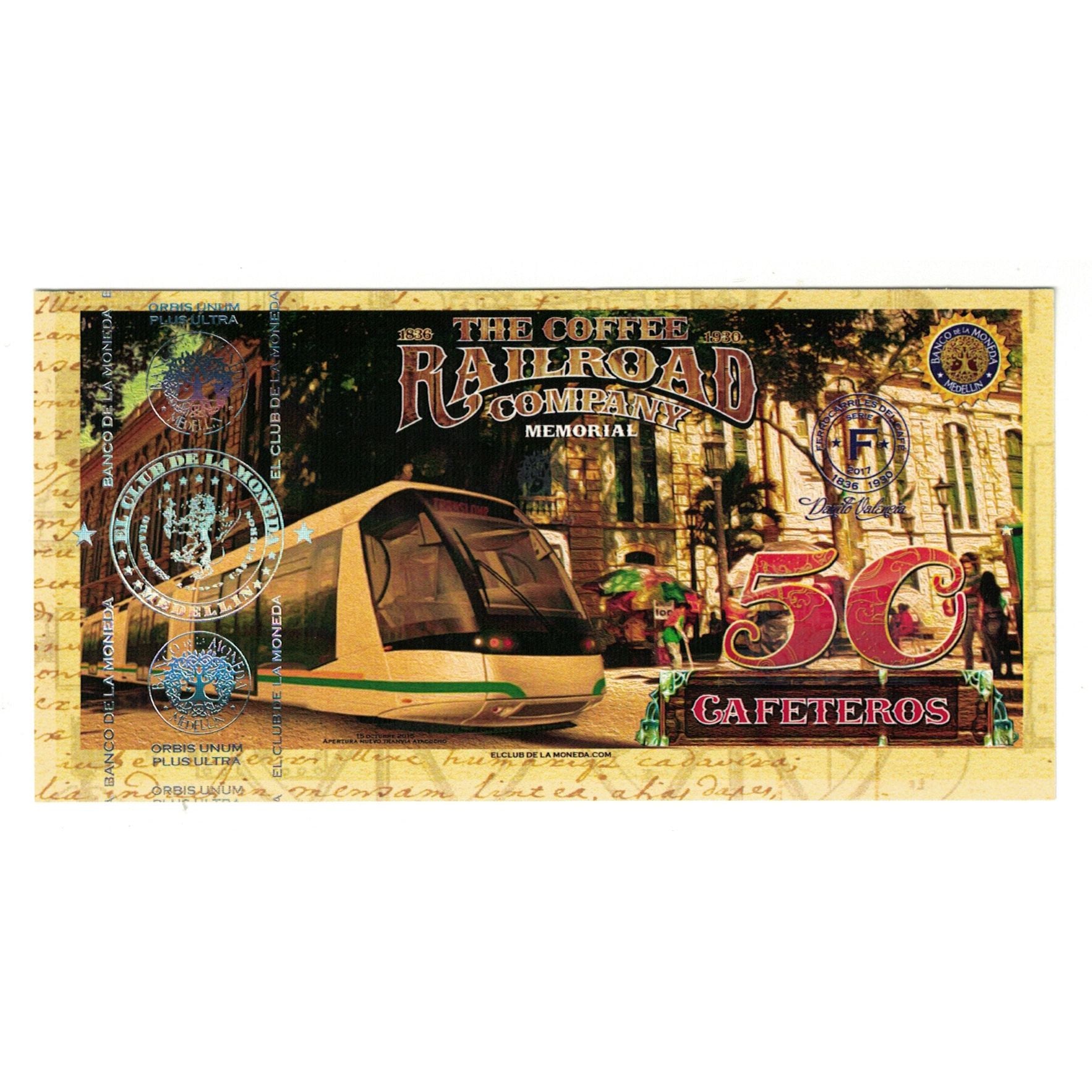Biljet, Colombia, Tourist Banknote, 50 CAFETERIOS EL CLUB DE LA MONEDA MEDELLIN