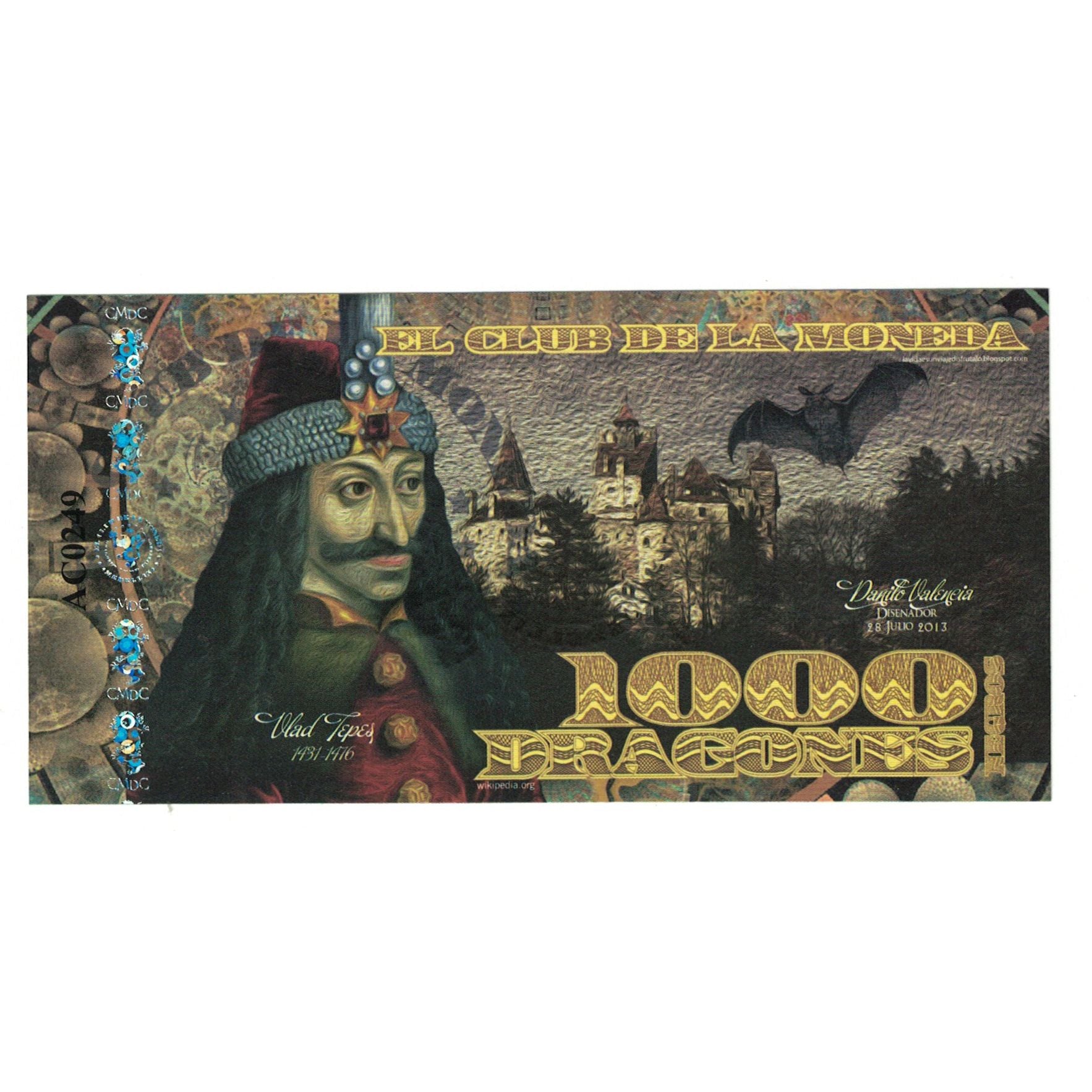 Biljet, Colombia, Tourist Banknote, 2013, 2013-06-28, 1000 DRAGONES EL CLUB DE