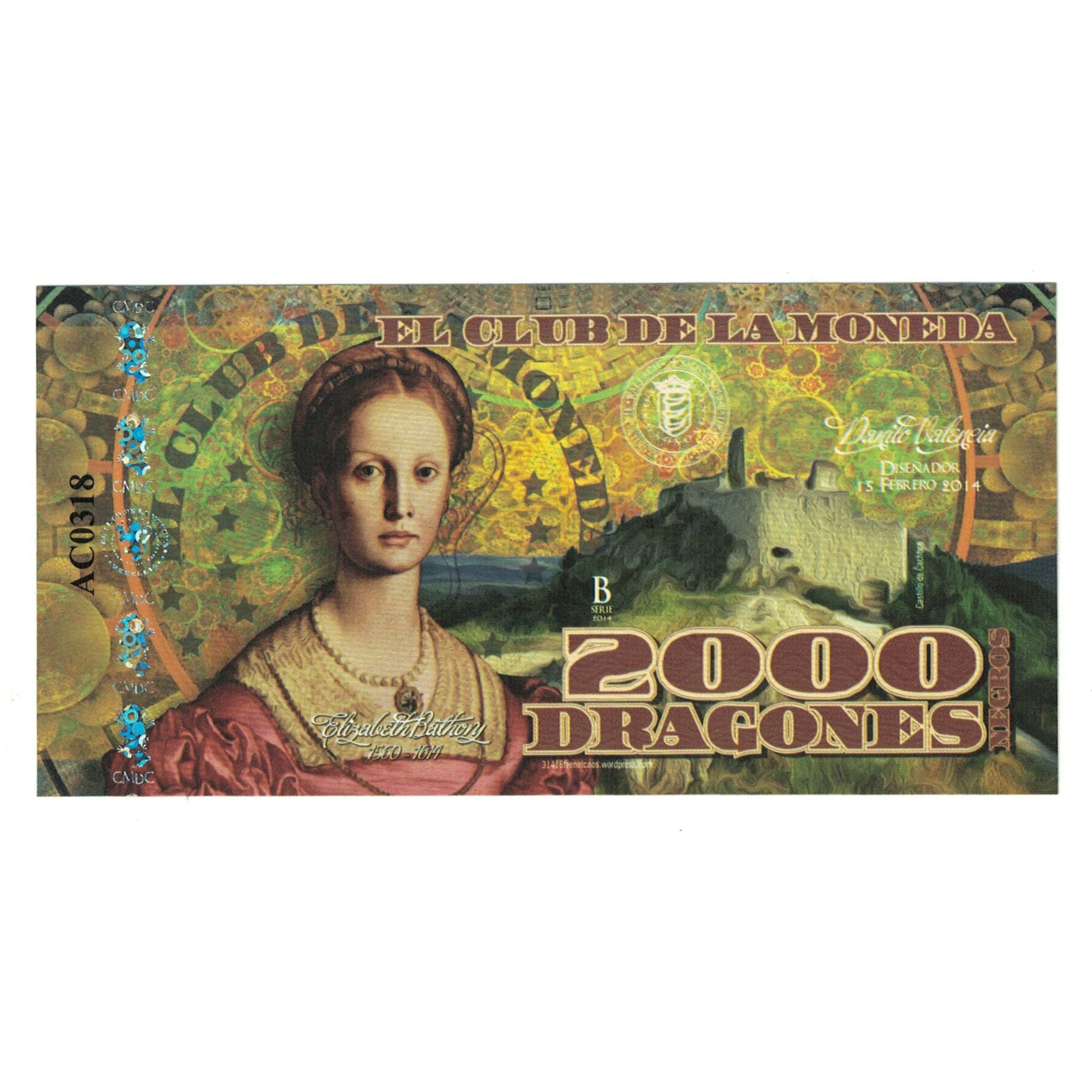 Biljet, Colombia, Tourist Banknote, 2014, 2014-02-15, 2000 DRAGONES EL CLUB DE