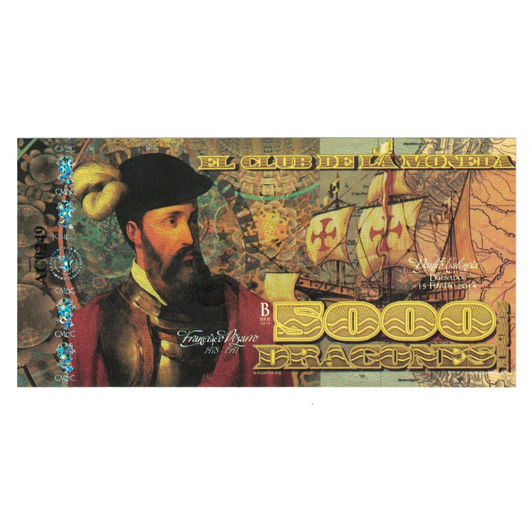 Biljet, Colombia, Tourist Banknote, 2014, 2014-02-15, 5000 DRAGONES EL CLUB DE