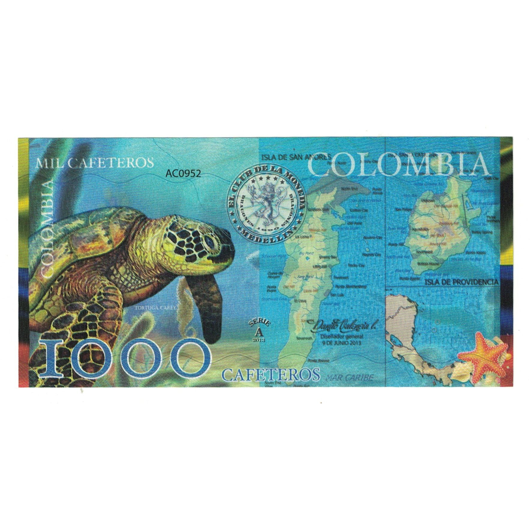 Biljet, Colombia, Tourist Banknote, 1000 CAFETEROS EL CLUB DE LA MONEDA