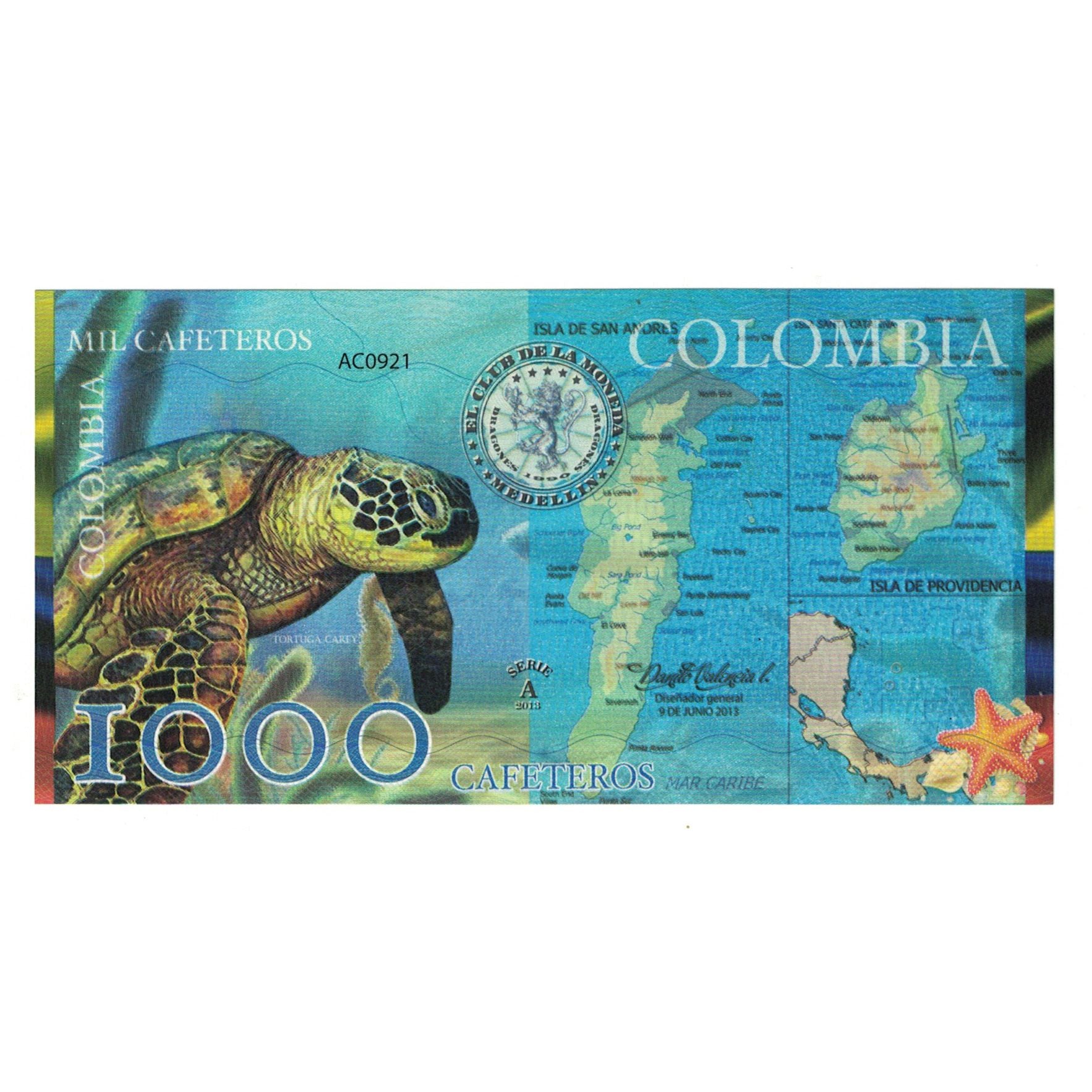 Banknote, Colombia, Tourist Banknote, 1000 CAFETEROS EL CLUB DE LA MONEDA