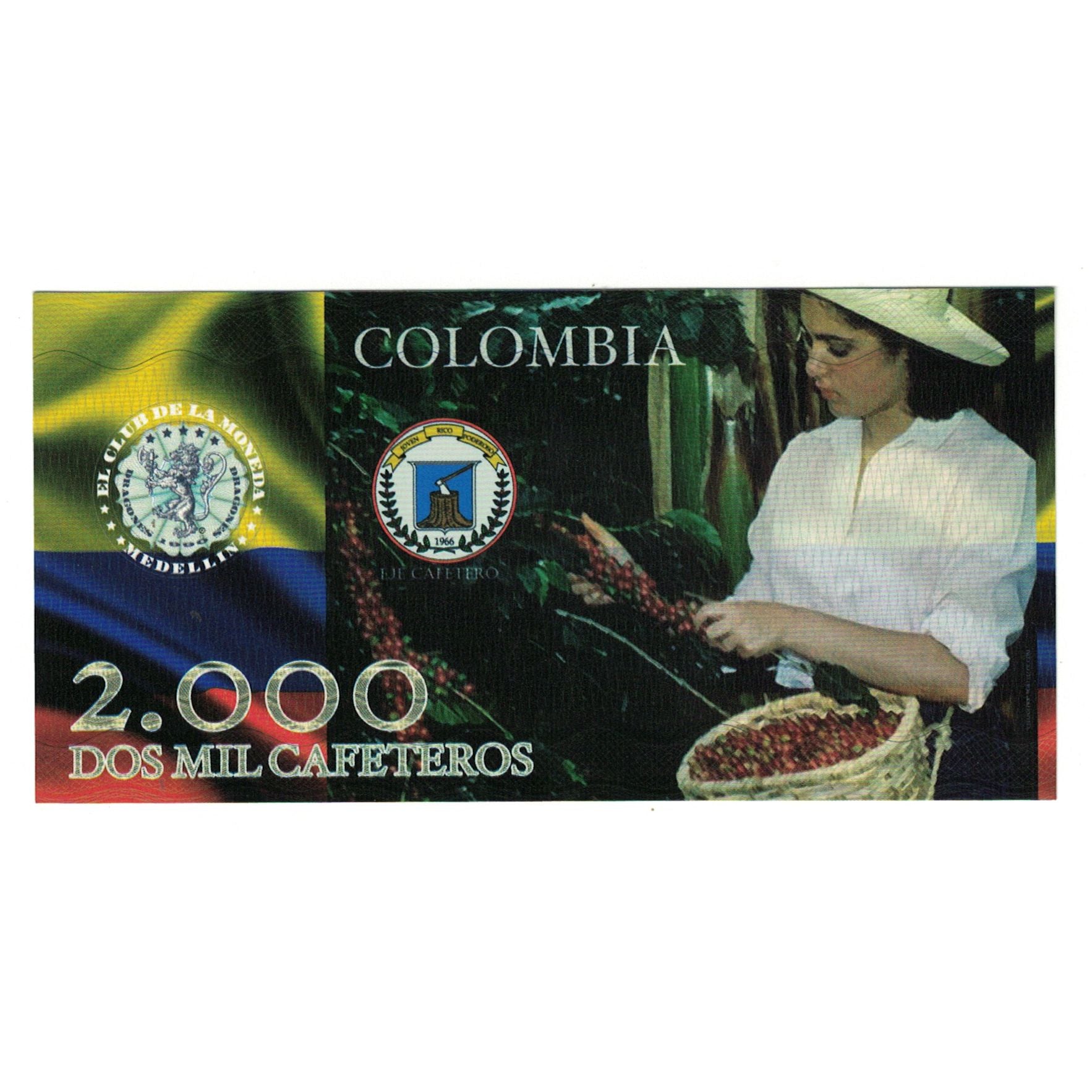Geldschein, Kolumbien, Tourist Banknote, 2000 CAFETEROS EL CLUB DE LA MONEDA