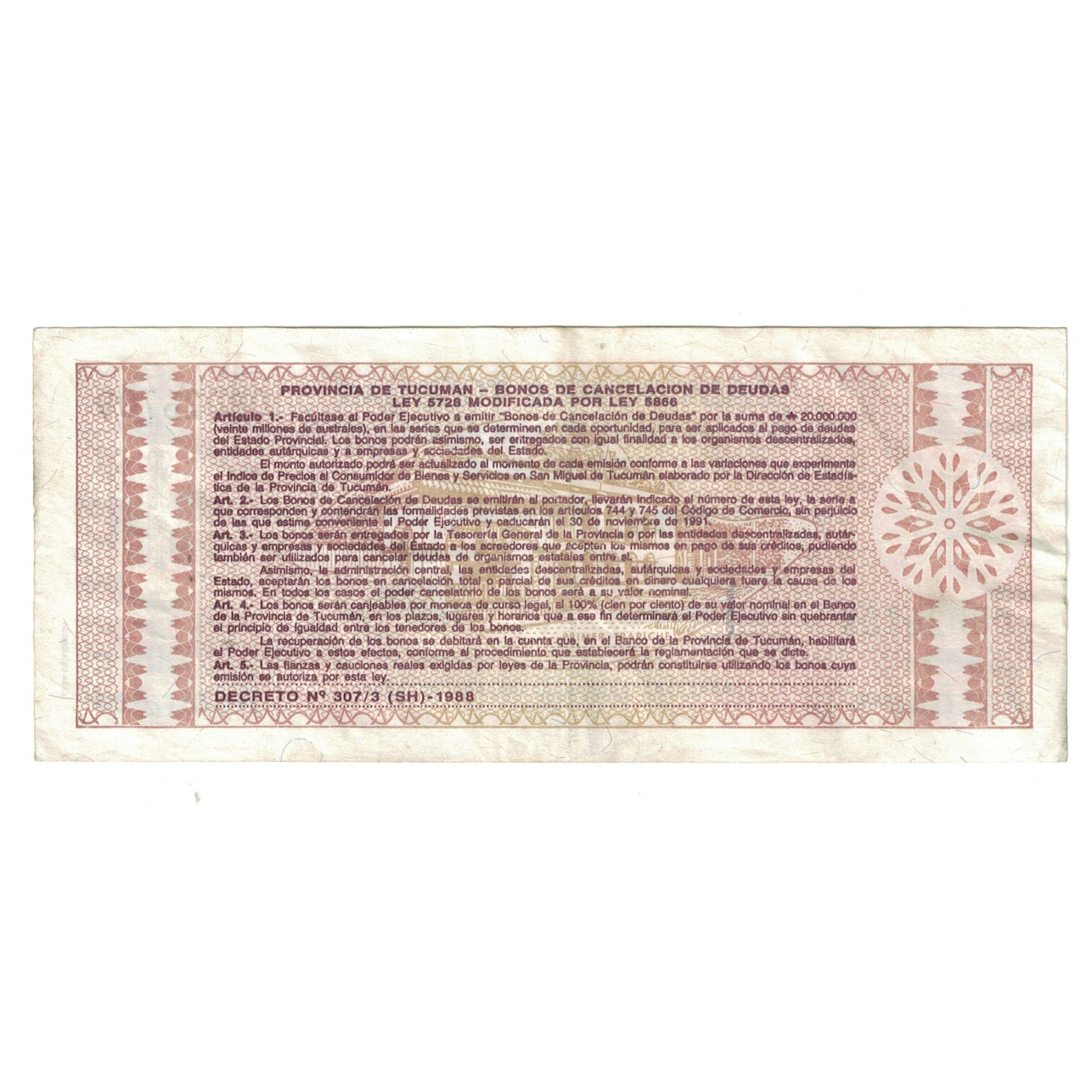 Billet, Argentine, 5 Australes, 1991, 1991-11-30, KM:S2712b, NEUF