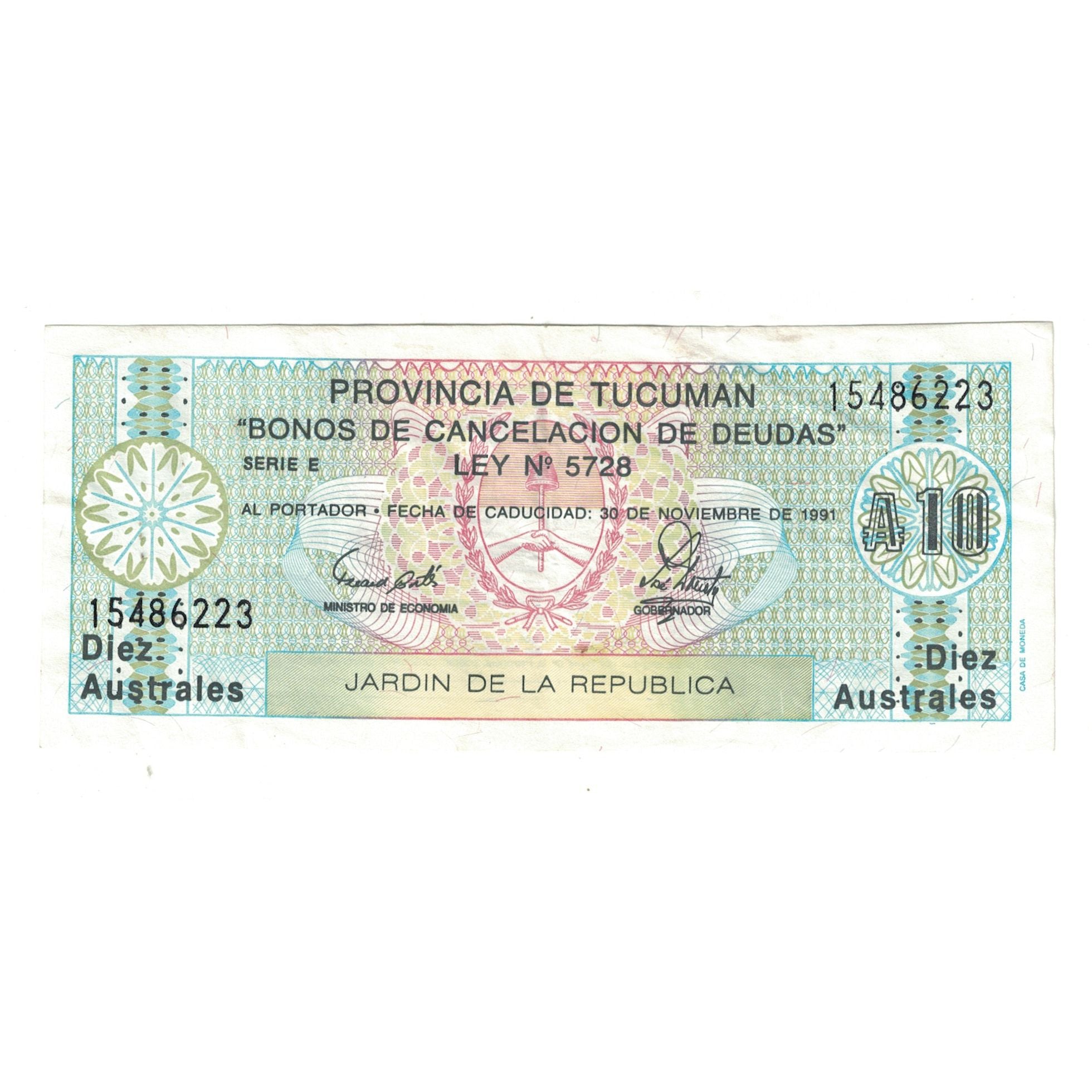 Banknote, Argentina, 10 Australes, 1991, KM:S2713b, AU(55-58)