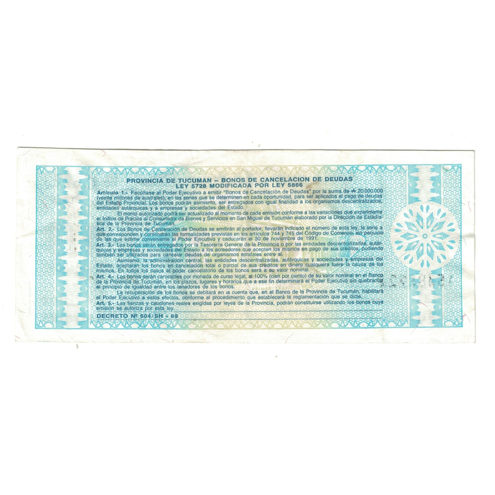 Banknote, Argentina, 10 Australes, 1991, KM:S2713b, AU(55-58)