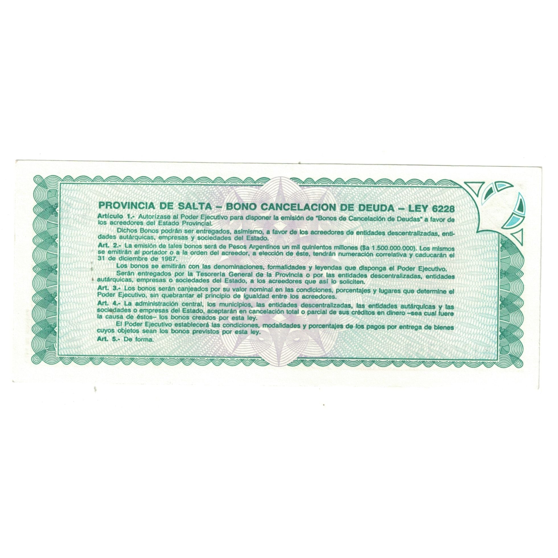 Billet, Argentine, 100 Australes, 1987, 1987-12-31, PROVINCIA DE SALTA