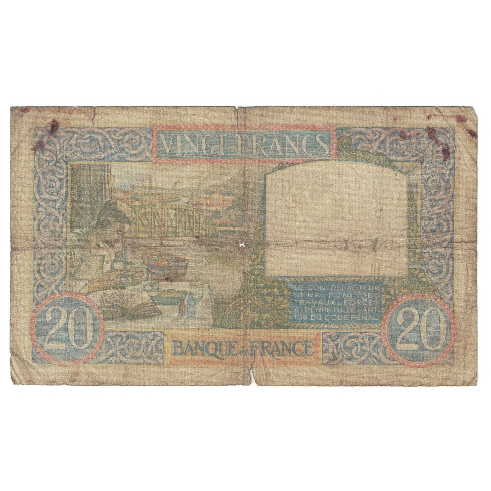 Francia, 20 Francs, Science et Travail, 1939, J.121991, B, Fayette:12.1, KM:92a