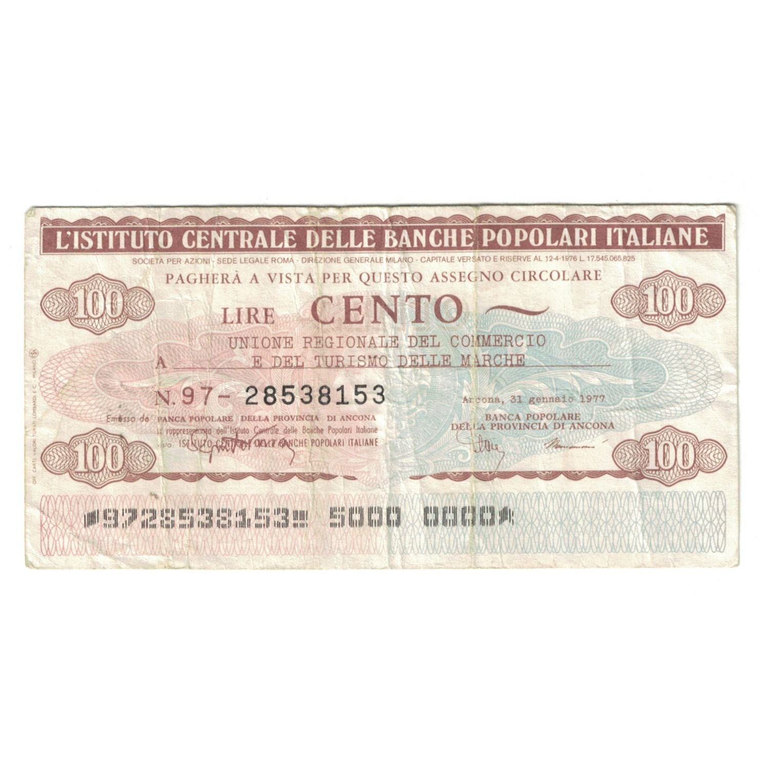 Nota, Itália, 100 Lire, 1977, 1977-07-06, Istituto Centrale delle Banche