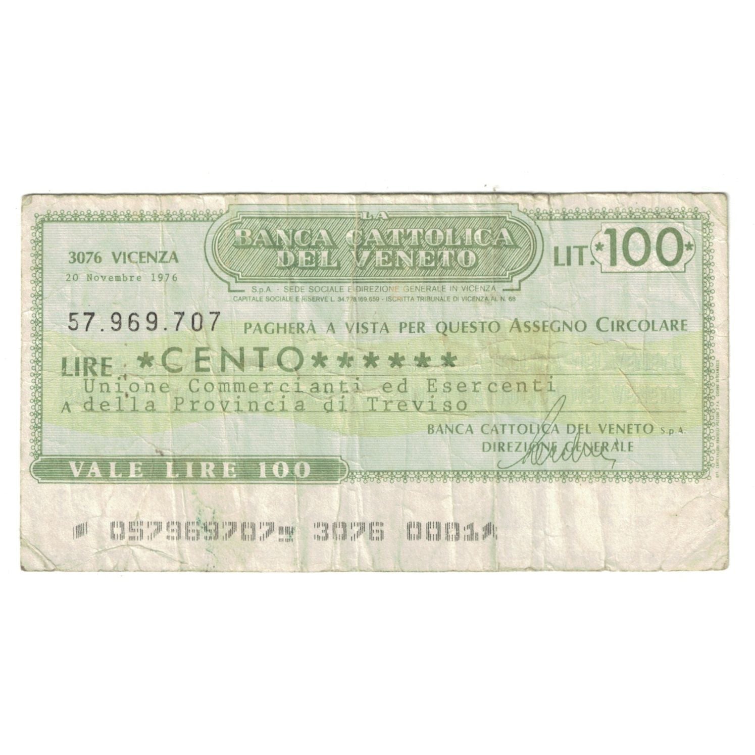 Billet, Italie, 100 Lire, 1976, 1976-09-20, Verona, TTB