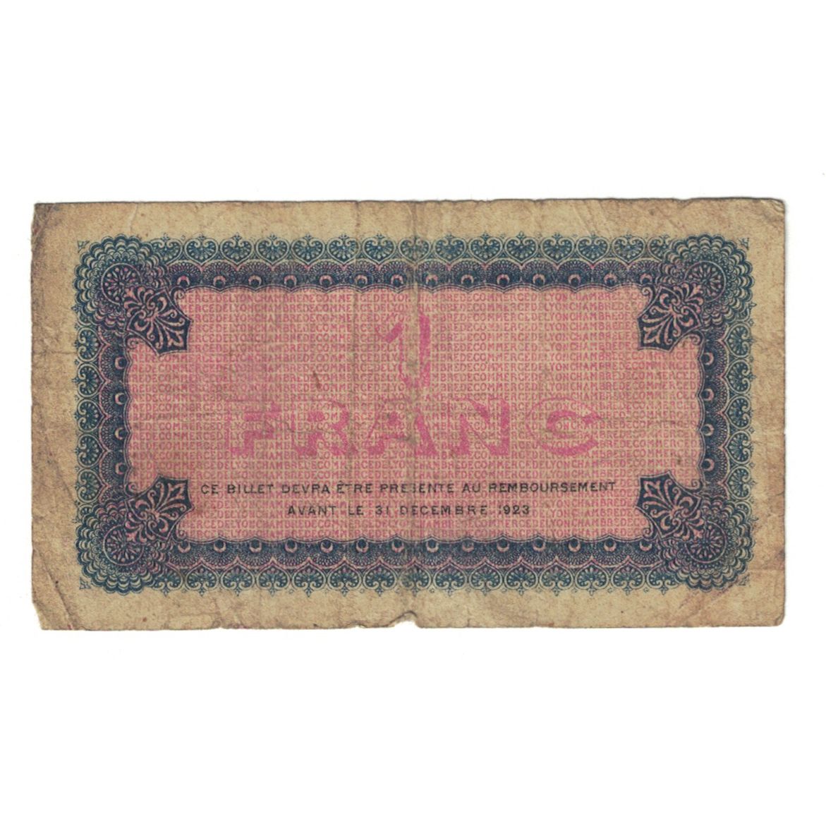 France, Lyon, 1 Franc, 1919, VF(20-25), Pirot:77-19