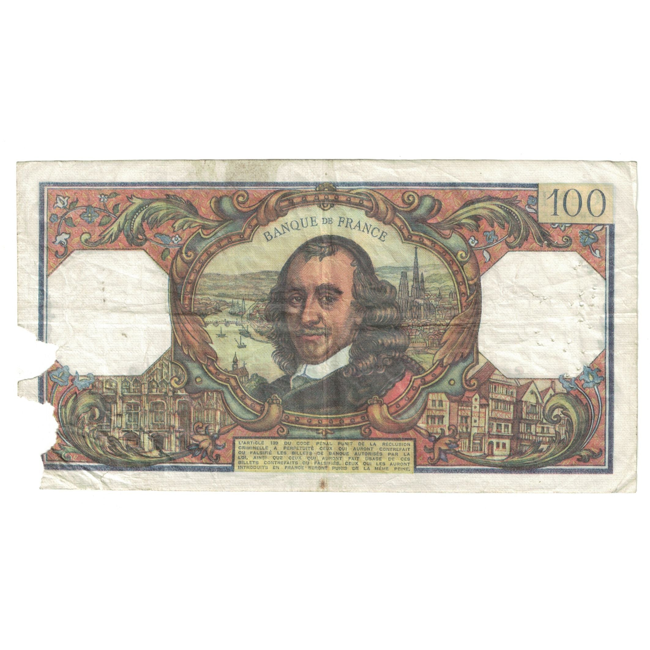 France, 100 Francs, Corneille, 1975, G.355, B+, Fayette:65.48, KM:149c