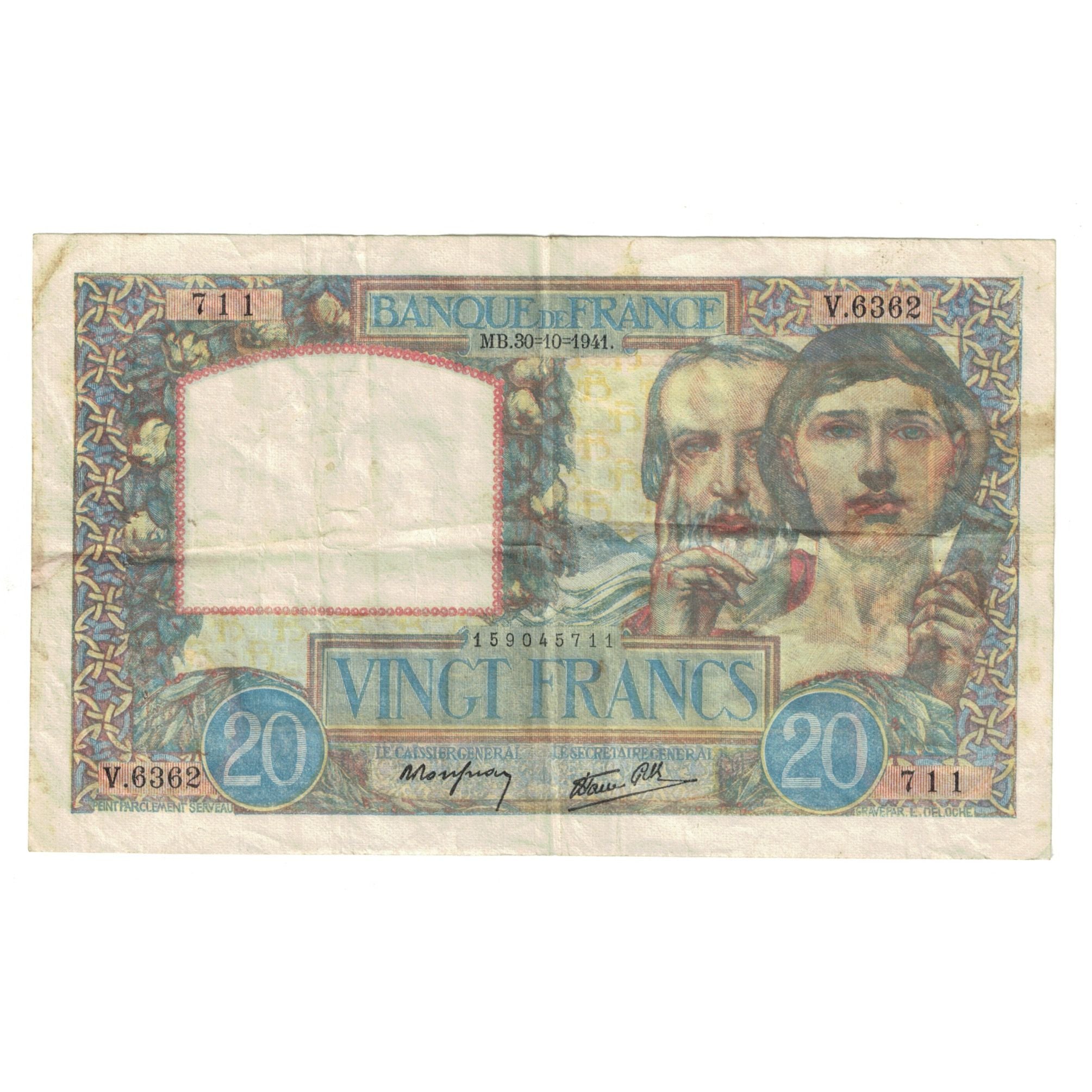 Francia, 20 Francs, Science et Travail, 1941, V.6362711, BB, Fayette:12.19