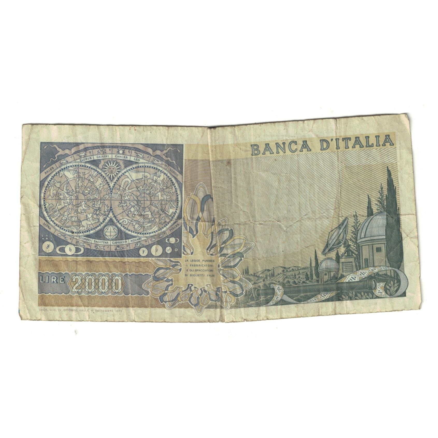 Banknot, Włochy, 2000 Lire, 1973, 1973-09-10, KM:103b, VG(8-10)