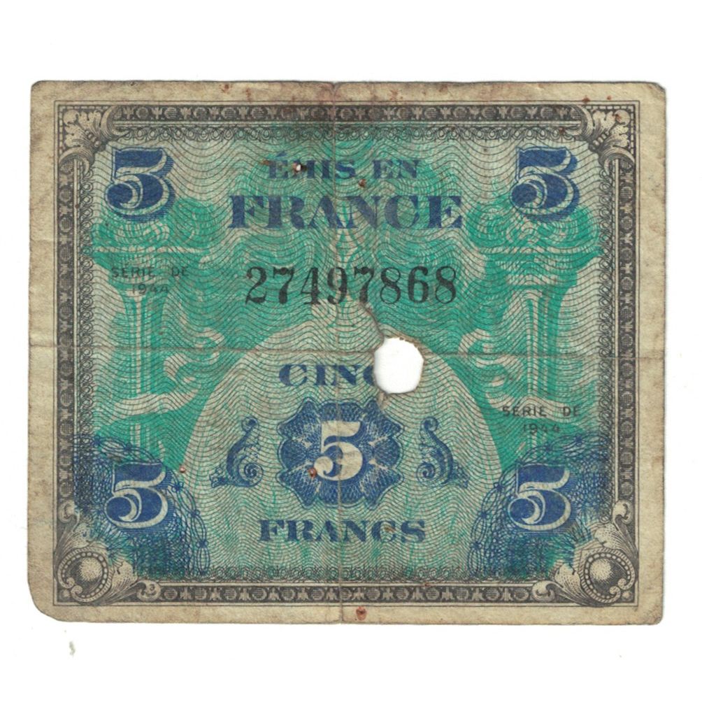 Frankrijk, 5 Francs, Flag/France, 1944, 27497868, TB, Fayette:17.1, KM:115a