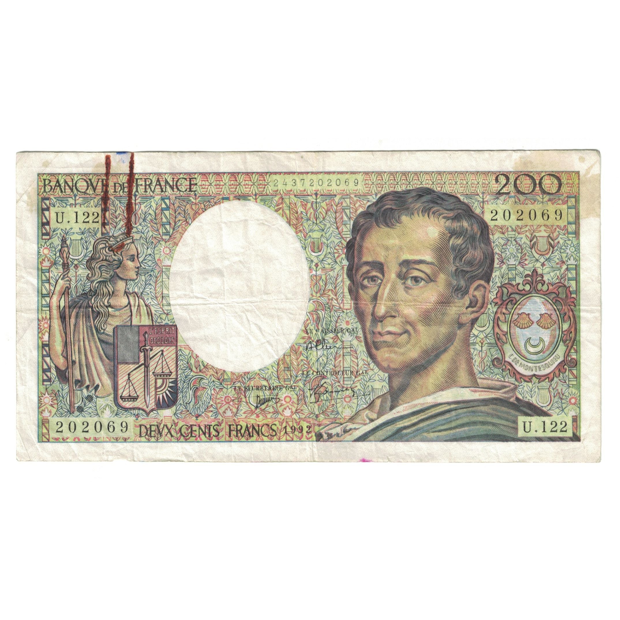 France, 200 Francs, Montesquieu, 1992, U.122202069, VF(30-35), Fayette:70.12b