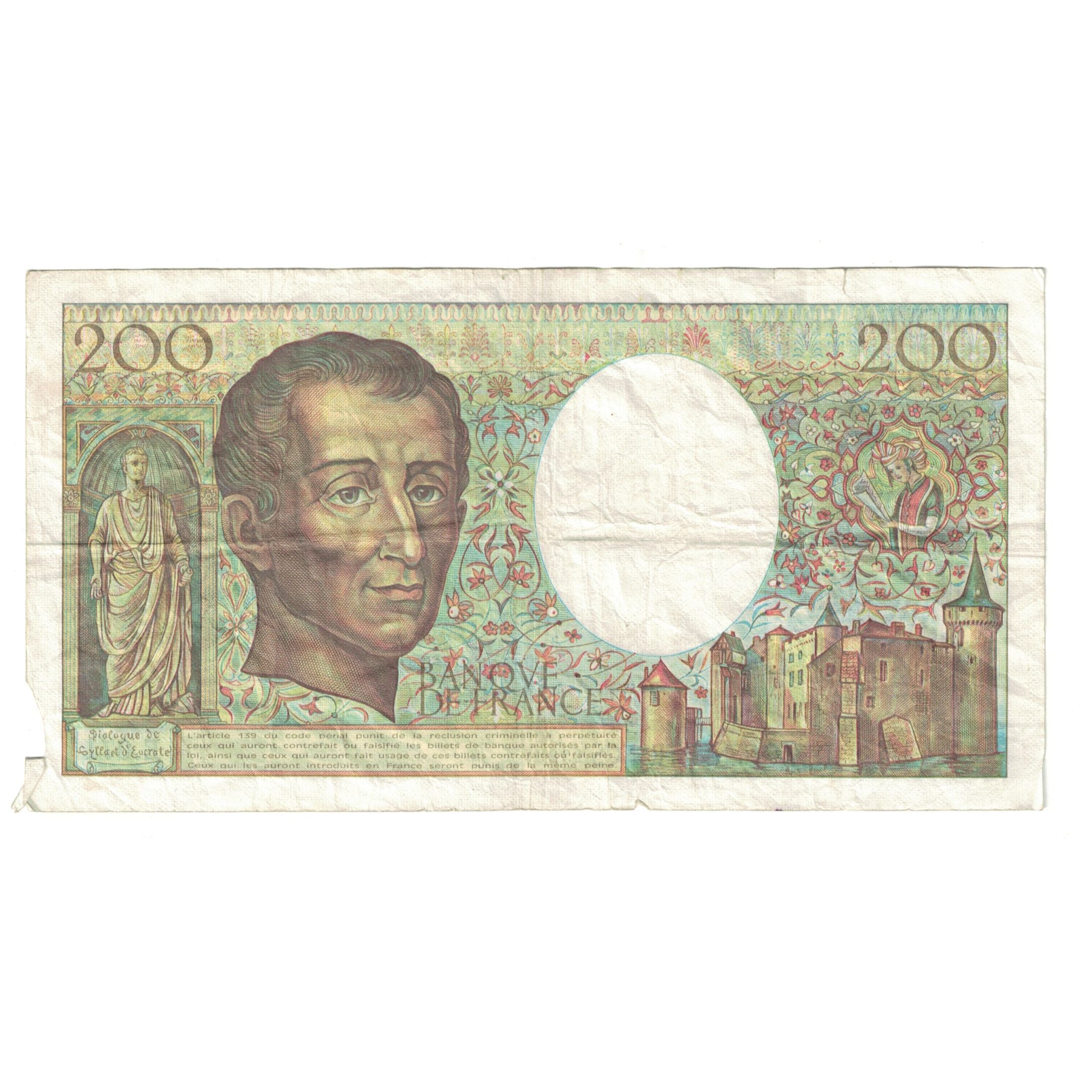 France, 200 Francs, Montesquieu, 1989, E.071821185, TB, Fayette:70.09, KM:155c