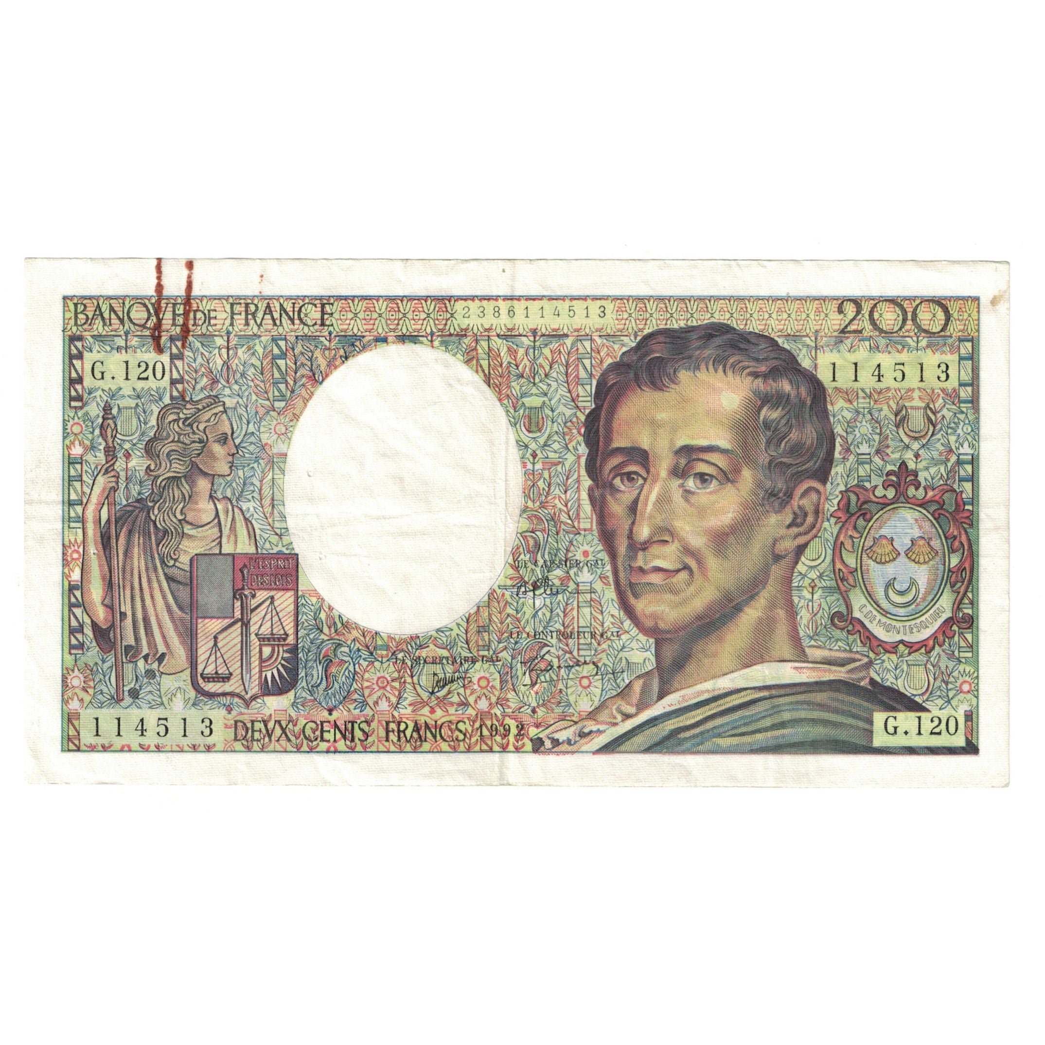France, 200 Francs, Montesquieu, 1992, G.120114513, TTB, Fayette:70.12b, KM:155b