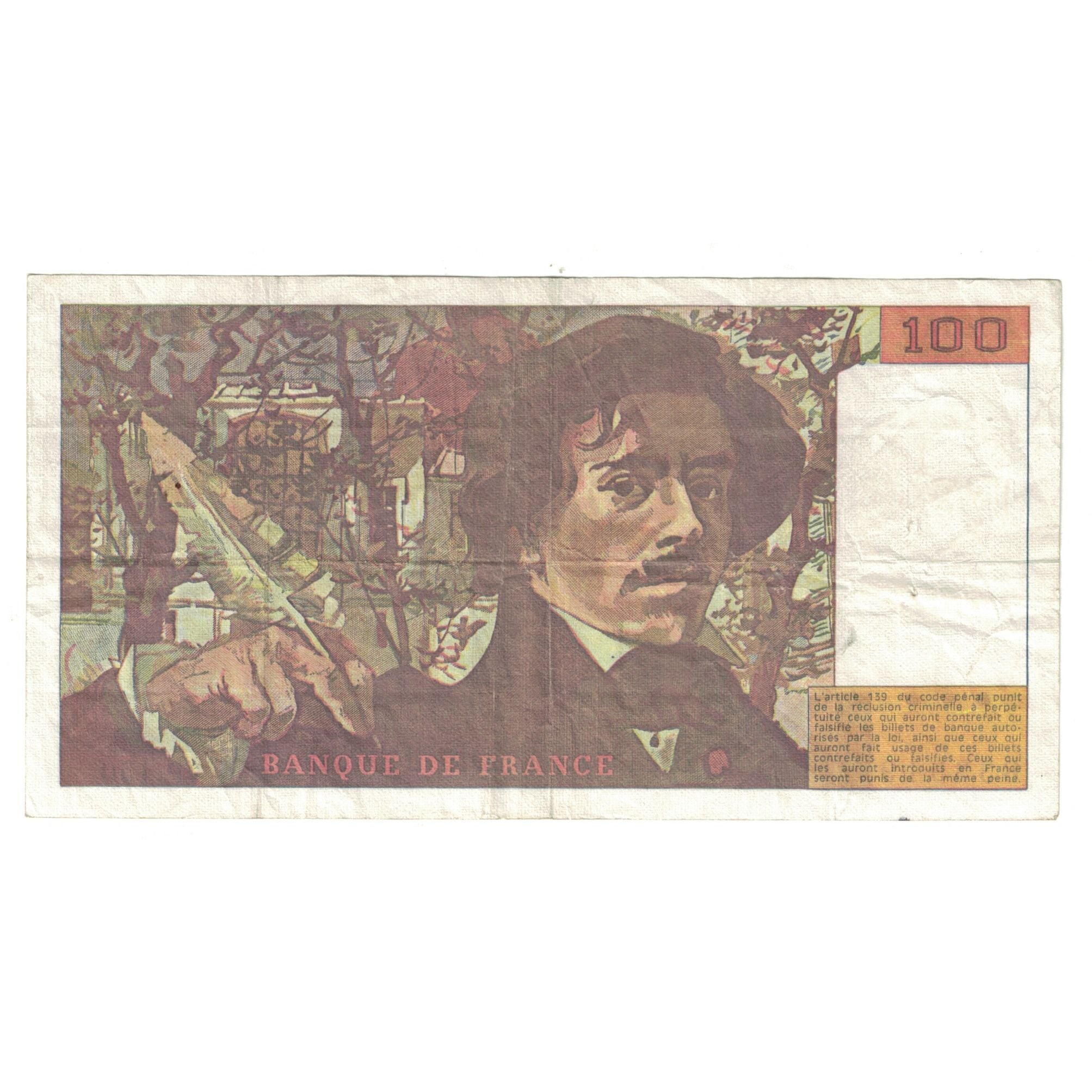 France, 100 Francs, Delacroix, 1990, P.150833919, EF(40-45), Fayette:69BIS.02A