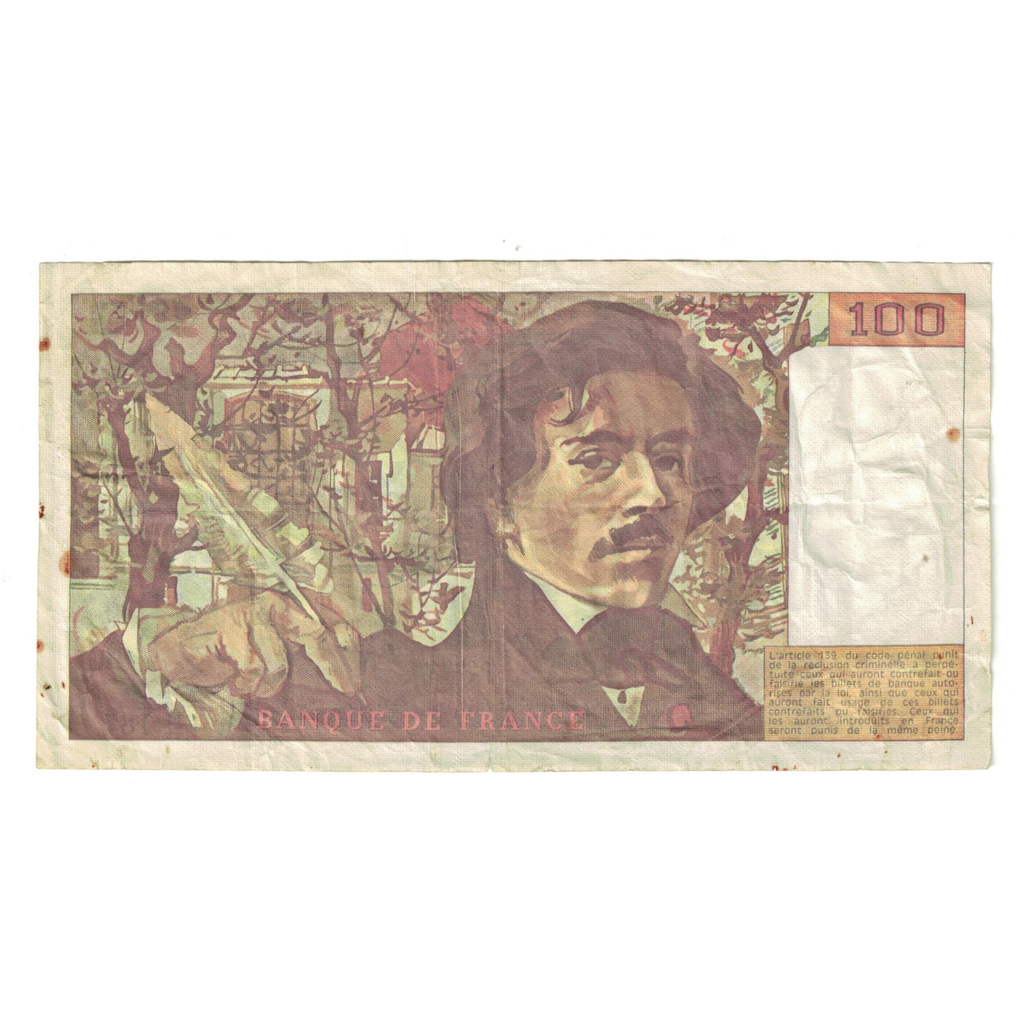 França, 100 Francs, Delacroix, 1991, H.187011289, VF(20-25), Fayette:69bis.3b2