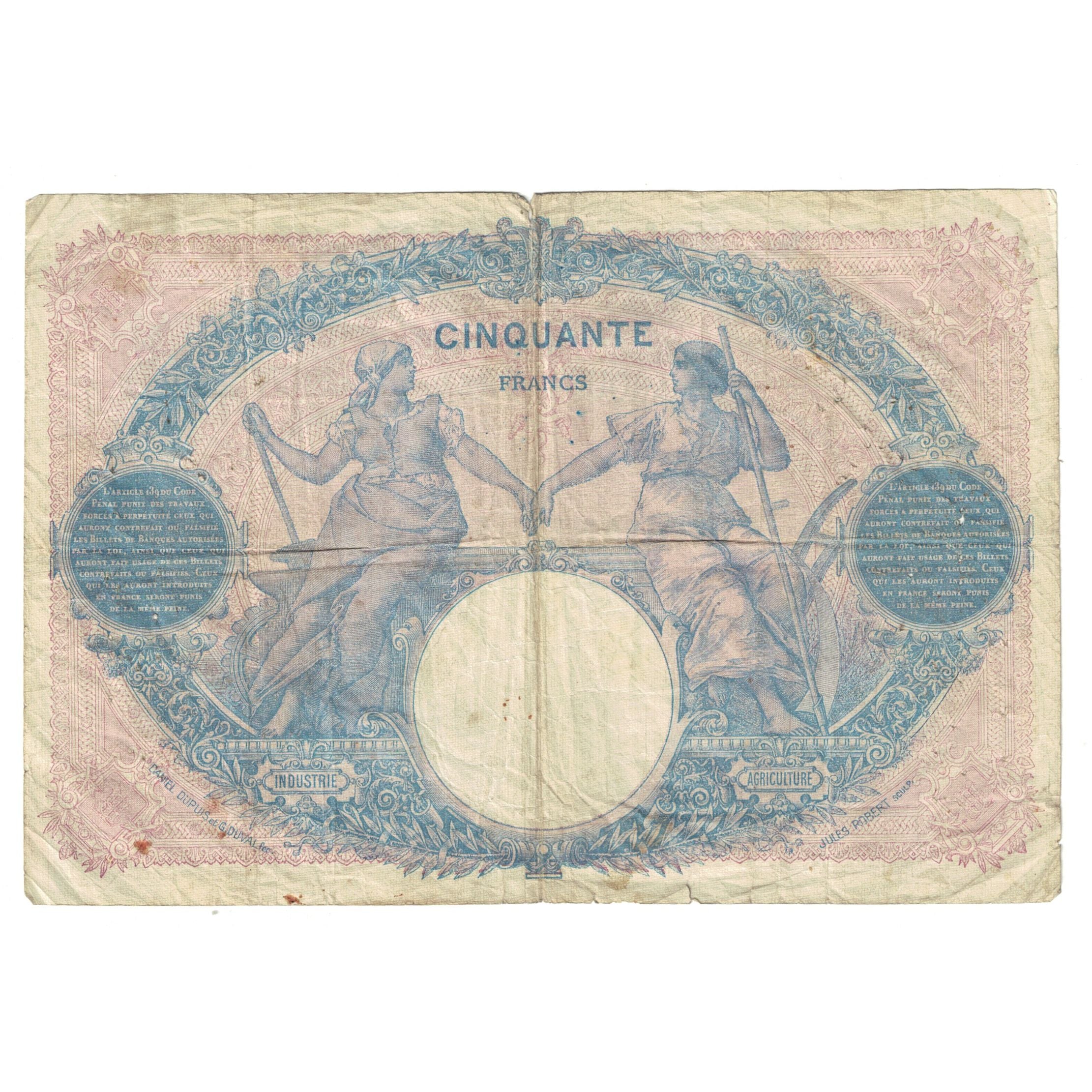 France, 50 Francs, Bleu et Rose, 1916, P.7012 603, TB+, Fayette:14.29, KM:64e