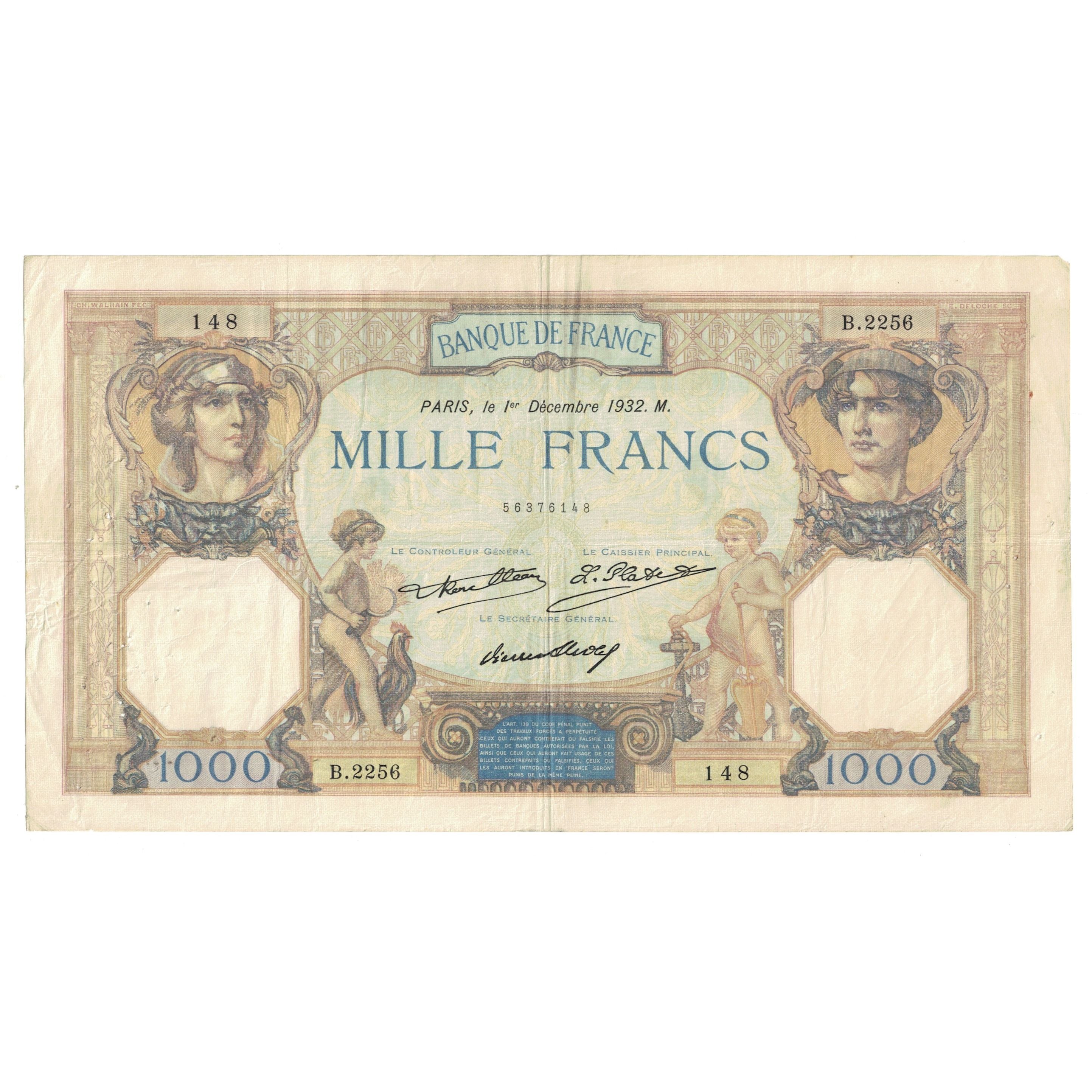 Frankrijk, 1000 Francs, Cérès et Mercure, 1932, B.2256 148, TTB, Fayette:37.7