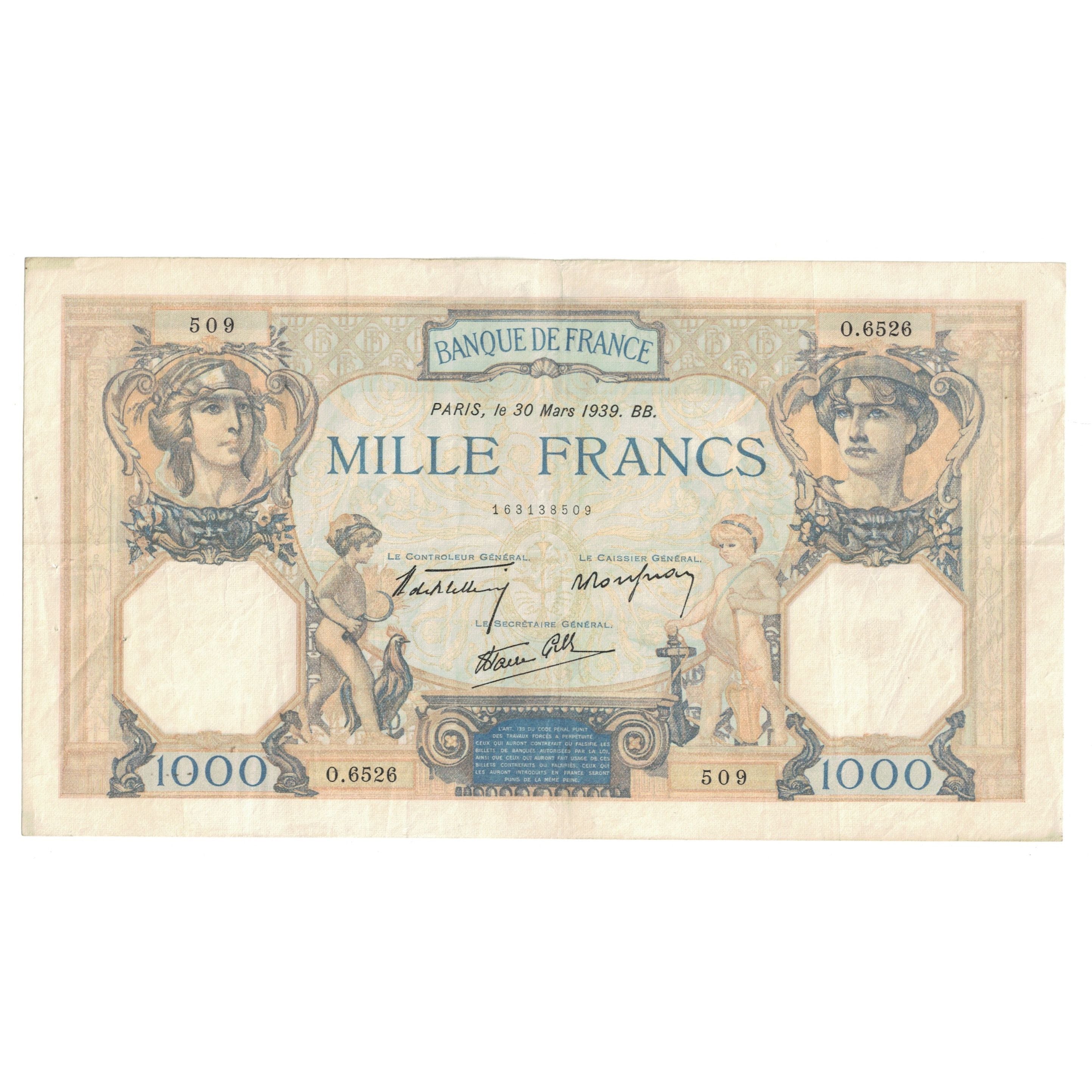 France, 1000 Francs, Cérès et Mercure, 1939, O.6526 509, SUP, Fayette:38.35