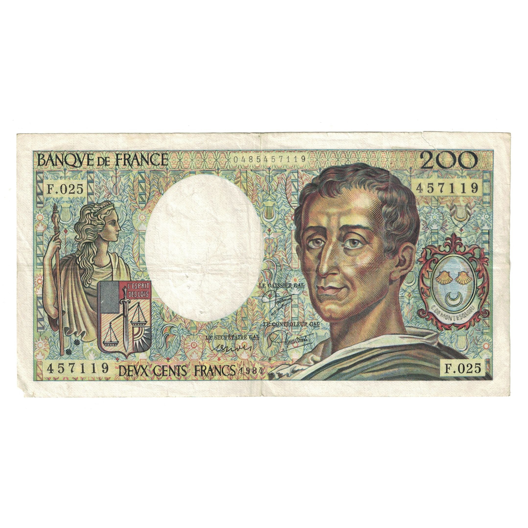 France, 200 Francs, Montesquieu, 1984, F.025 457119, VF(30-35), Fayette:70.4