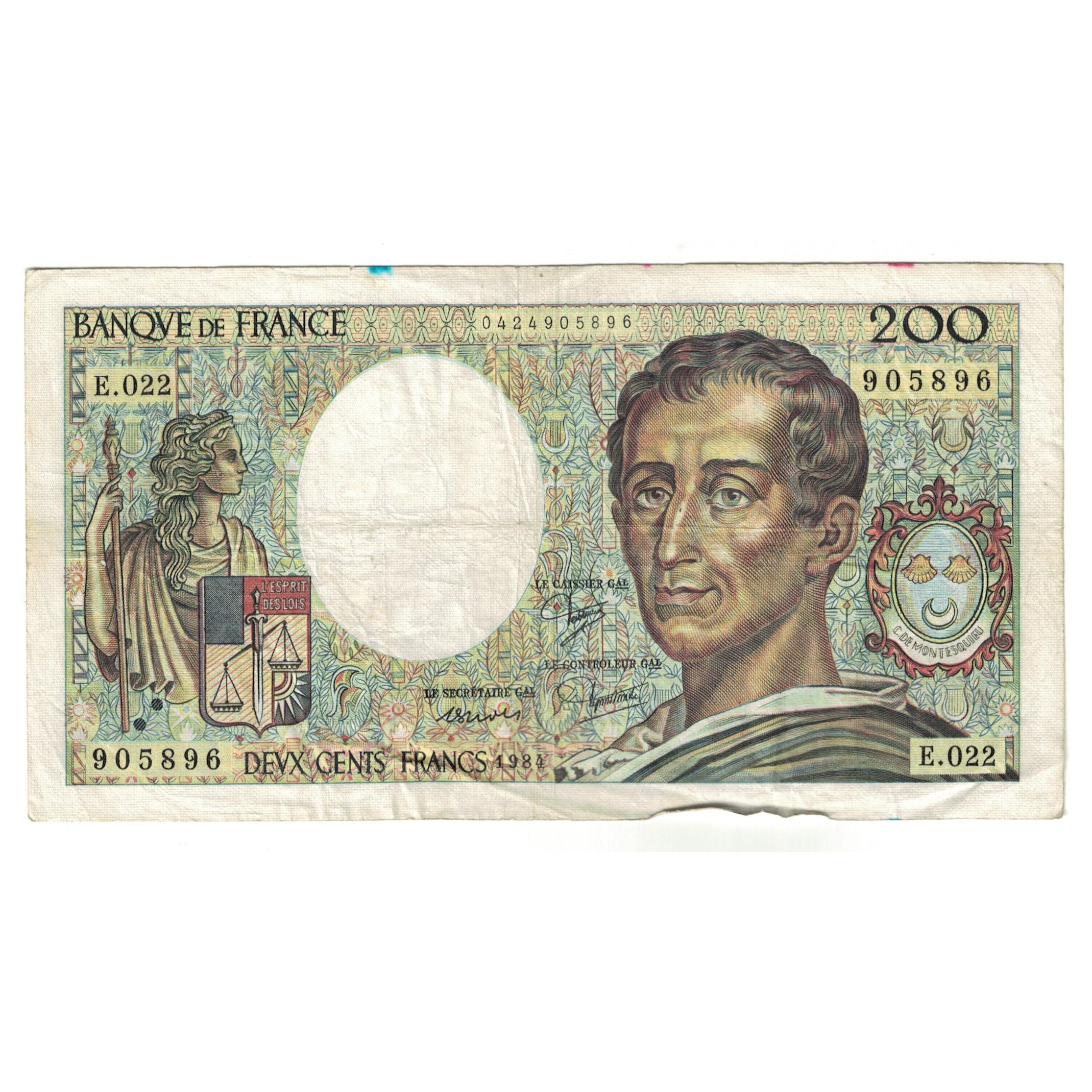 Frankreich, 200 Francs, Montesquieu, 1984, E.022 905896, S+, Fayette:70.4