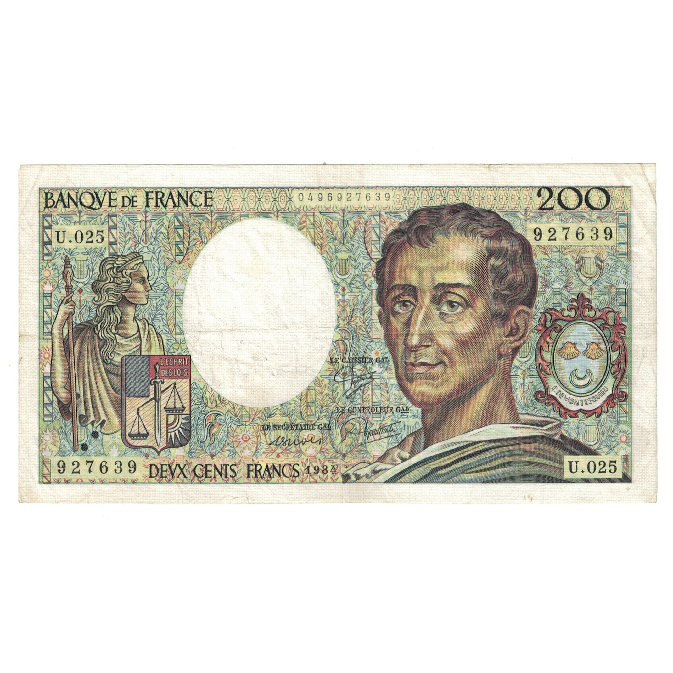 Francia, 200 Francs, Montesquieu, 1984, U.025 927639, MB+, Fayette:70.4, KM:155a