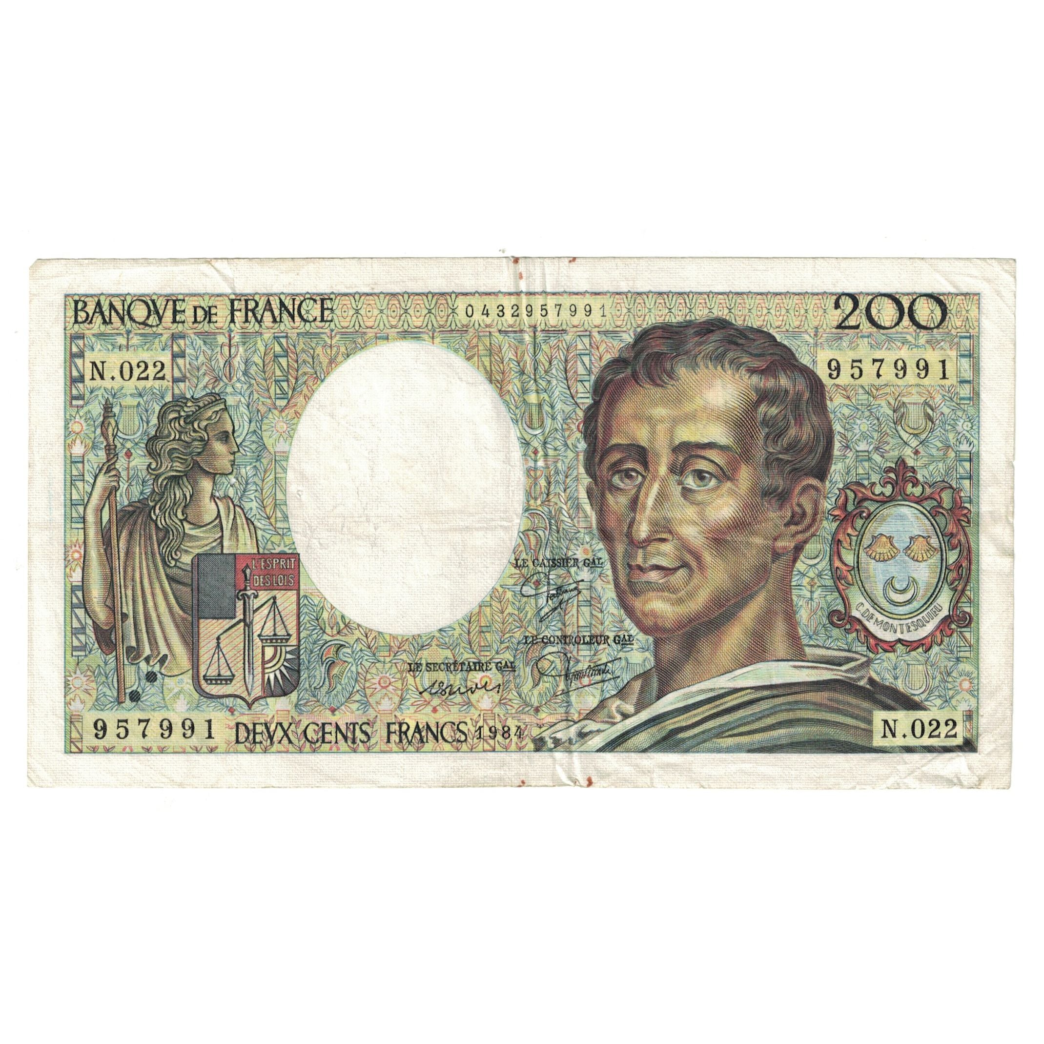 Francia, 200 Francs, Montesquieu, 1984, N.022 957991, MB, Fayette:70.4, KM:155a