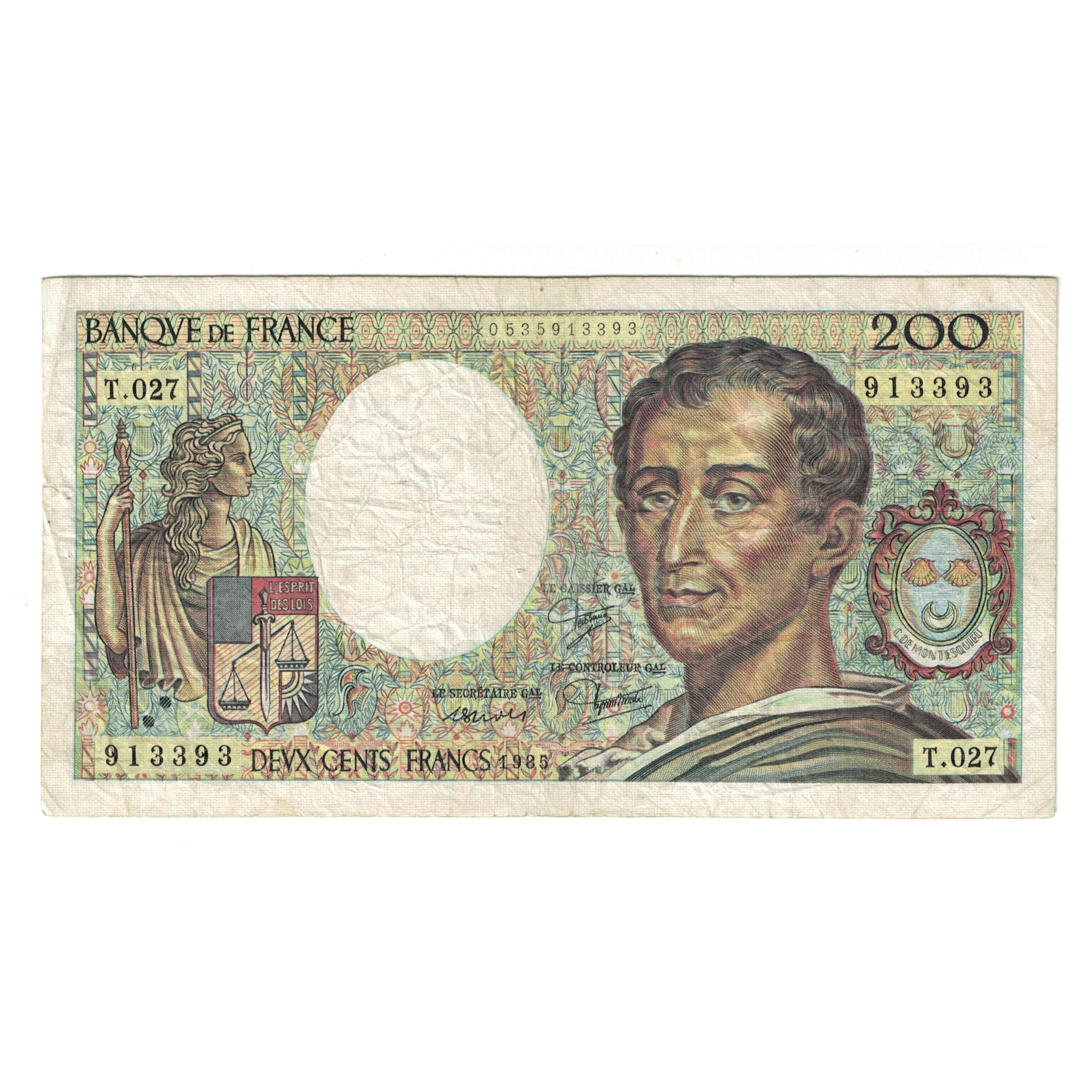 France, 200 Francs, Montesquieu, 1985, T.027 913393, TB, Fayette:70.5, KM:155a