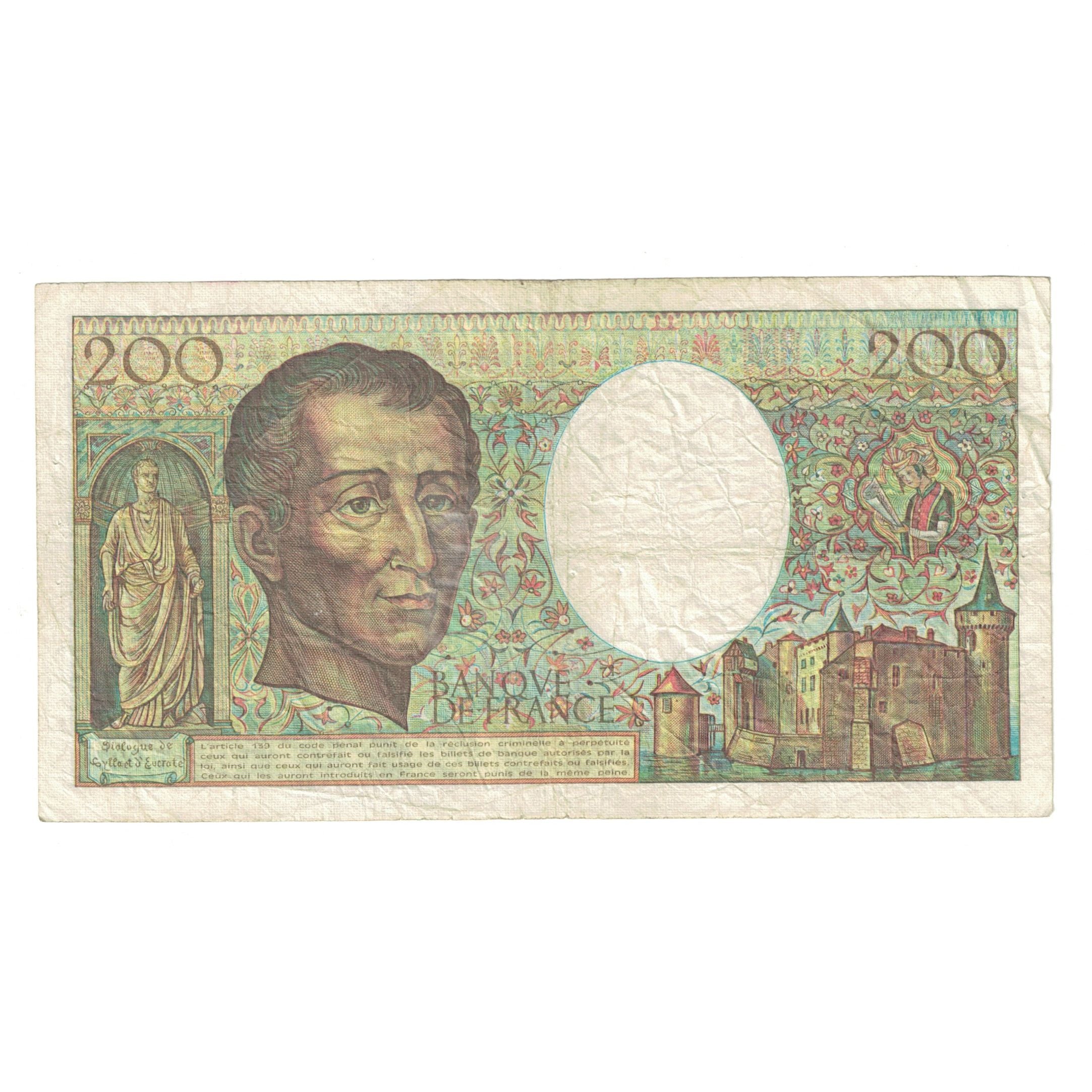 France, 200 Francs, Montesquieu, 1985, T.027 913393, TB, Fayette:70.5, KM:155a