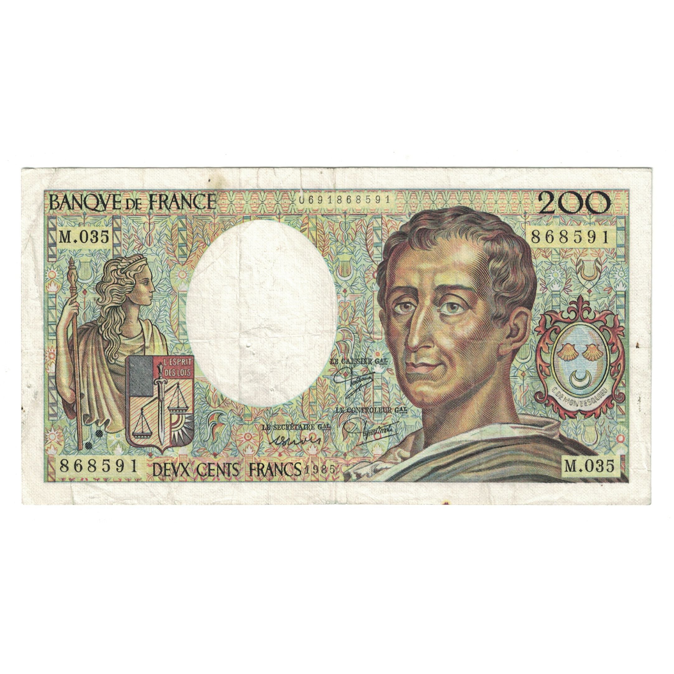 France, 200 Francs, Montesquieu, 1985, M.035 868591, VF(20-25), Fayette:70.5