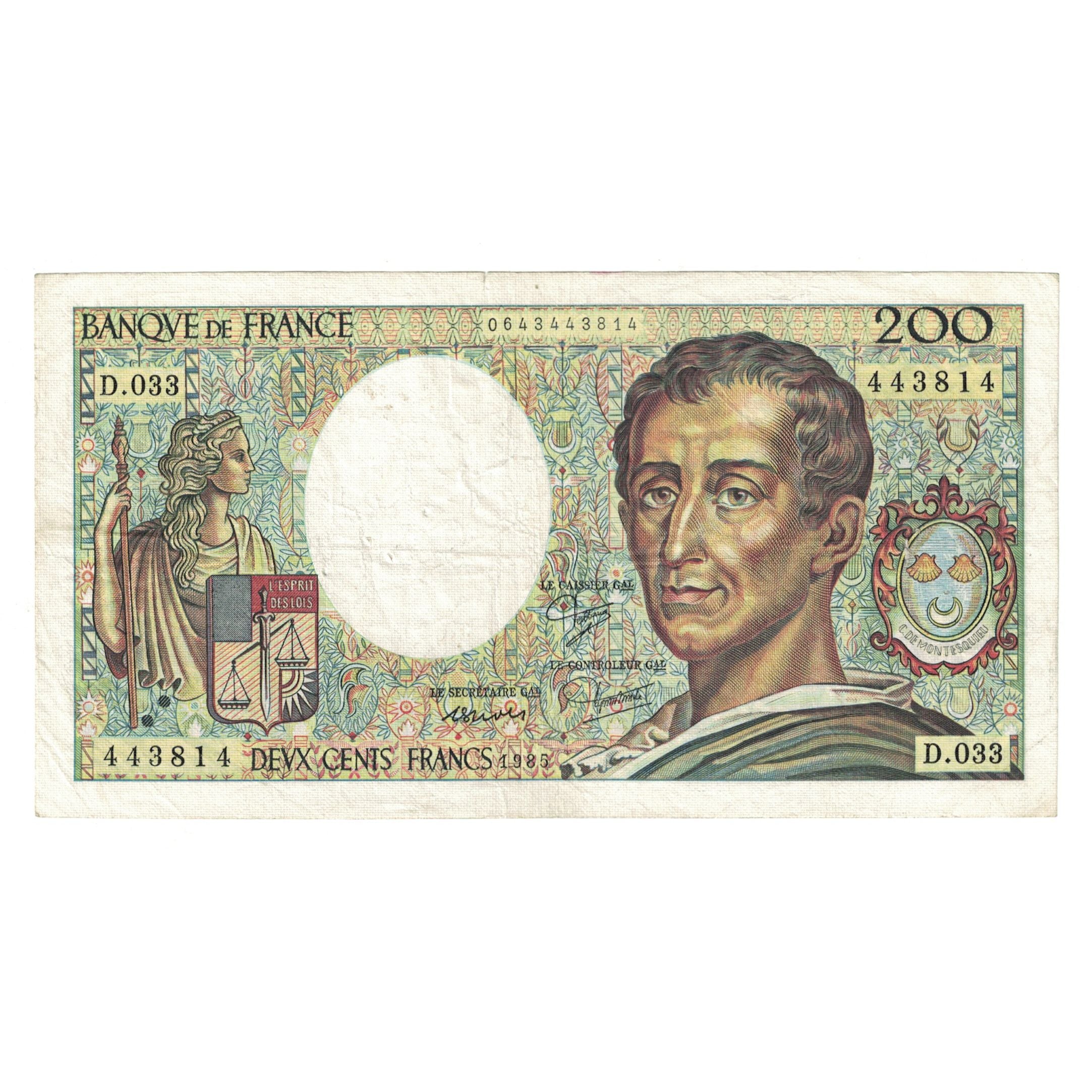 Francia, 200 Francs, Montesquieu, 1985, D.033 443814, BC+, Fayette:70.5, KM:155a